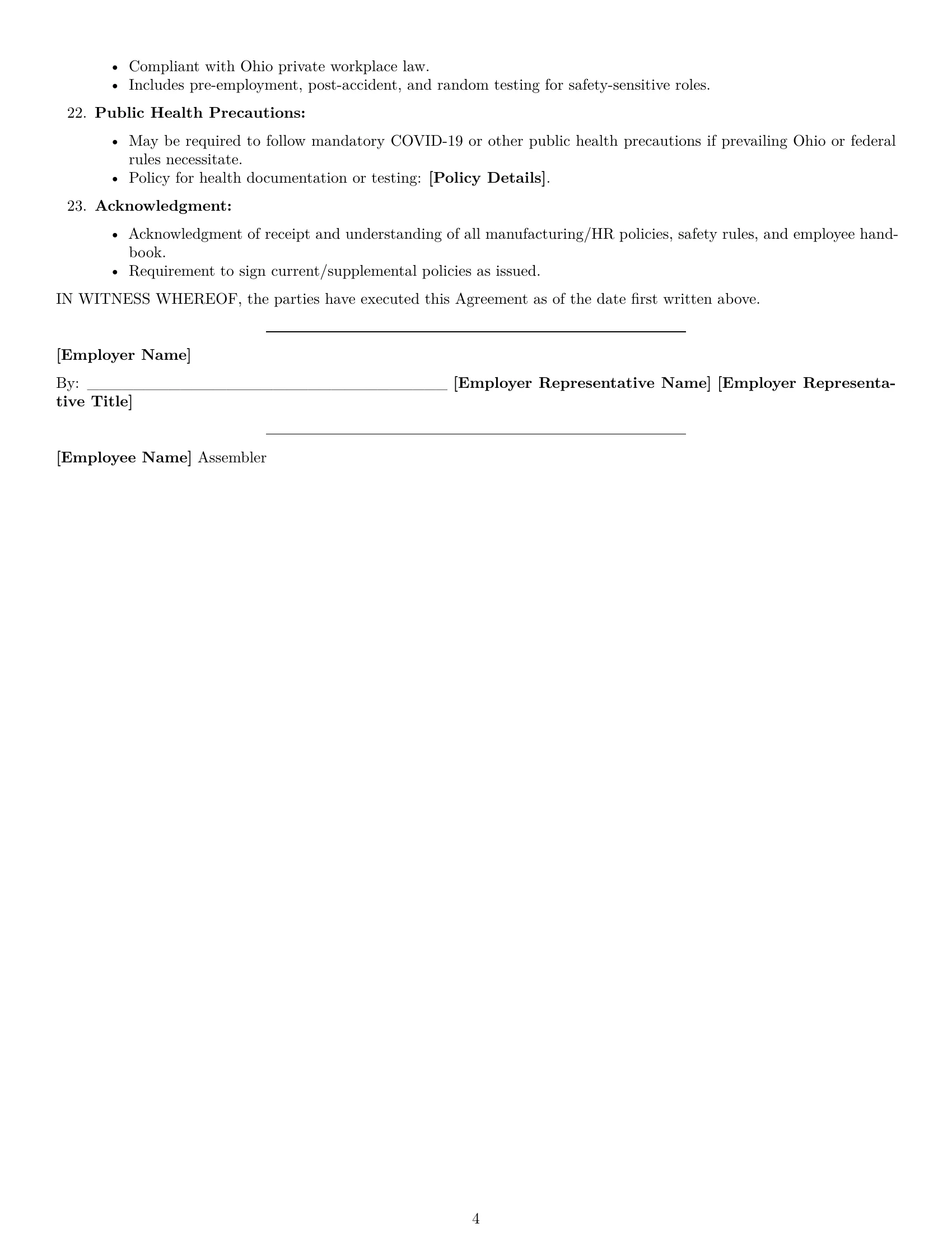 Preview page 4 of Free Ohio assembler employment contract template