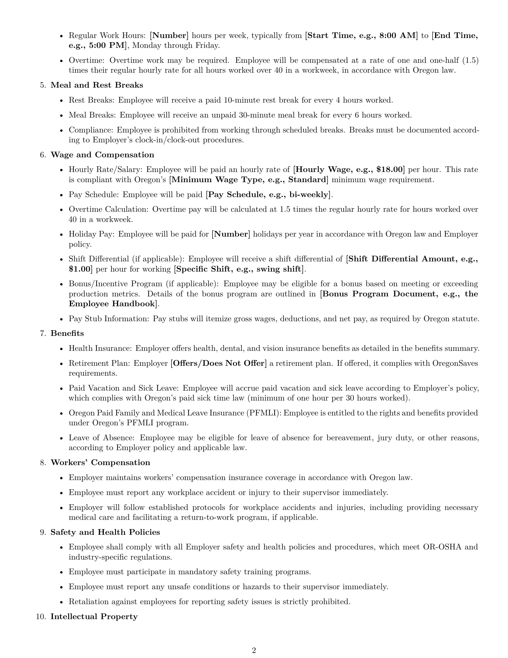 Preview page 2 of Free Oregon assembler employment contract template