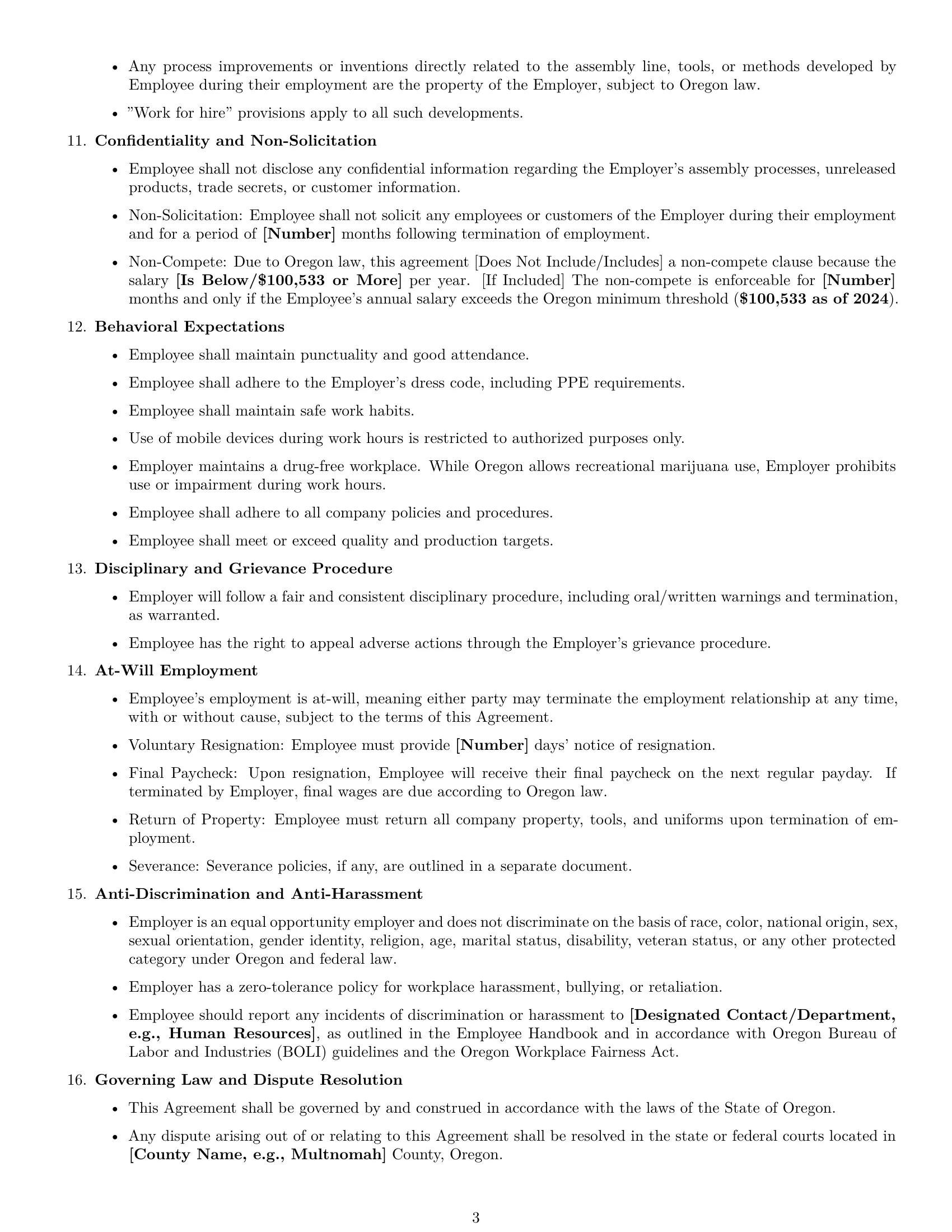 Preview page 3 of Free Oregon assembler employment contract template