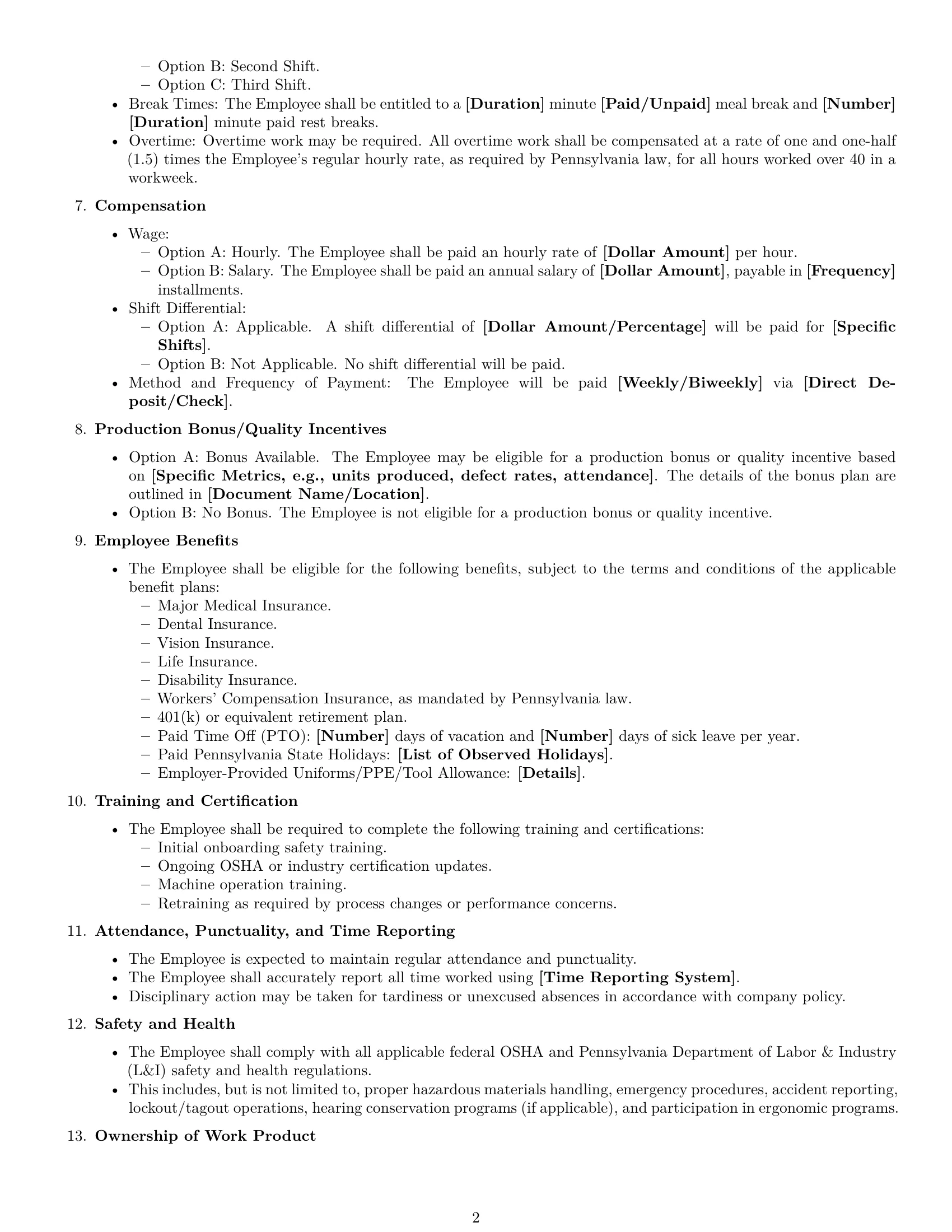 Preview page 2 of Free Pennsylvania assembler employment contract template