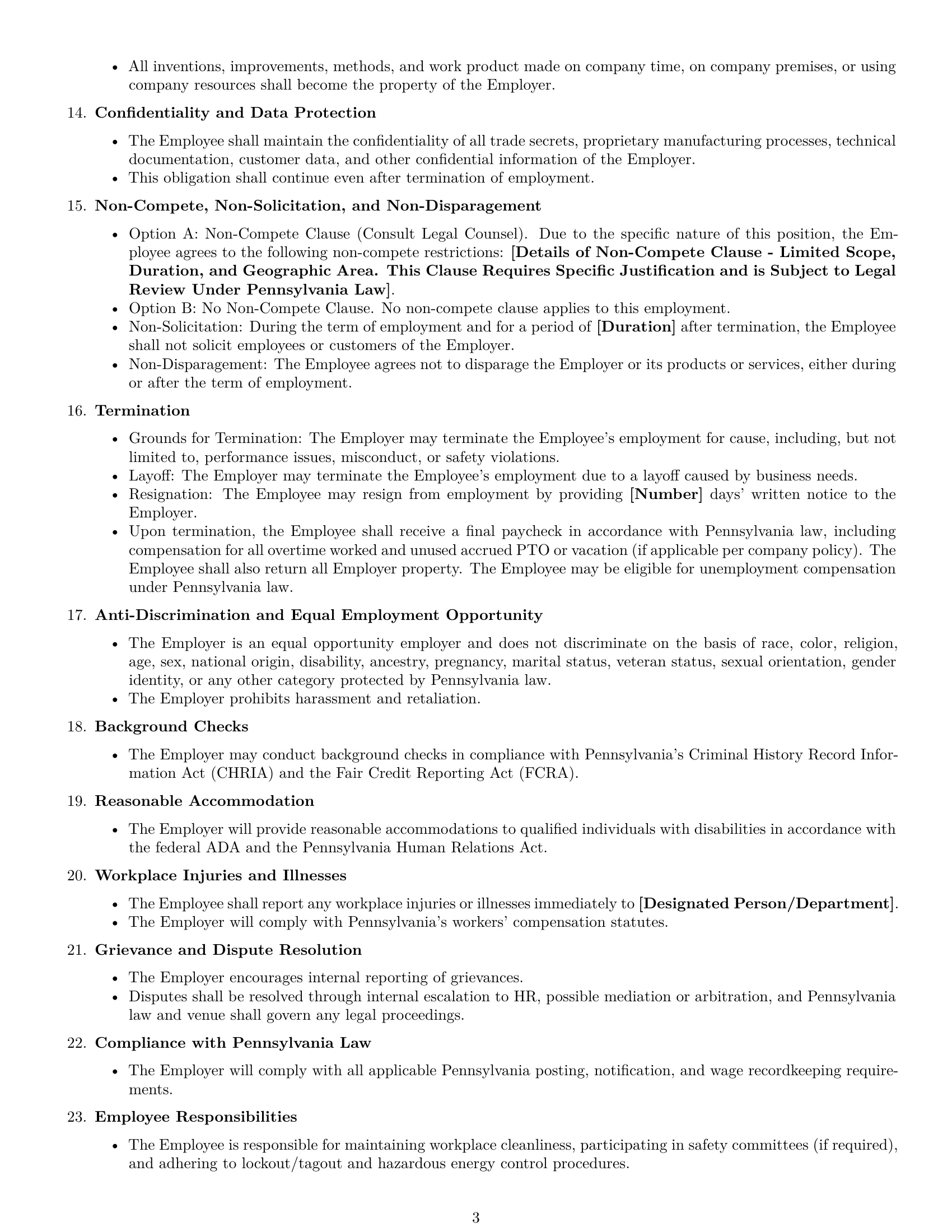 Preview page 3 of Free Pennsylvania assembler employment contract template