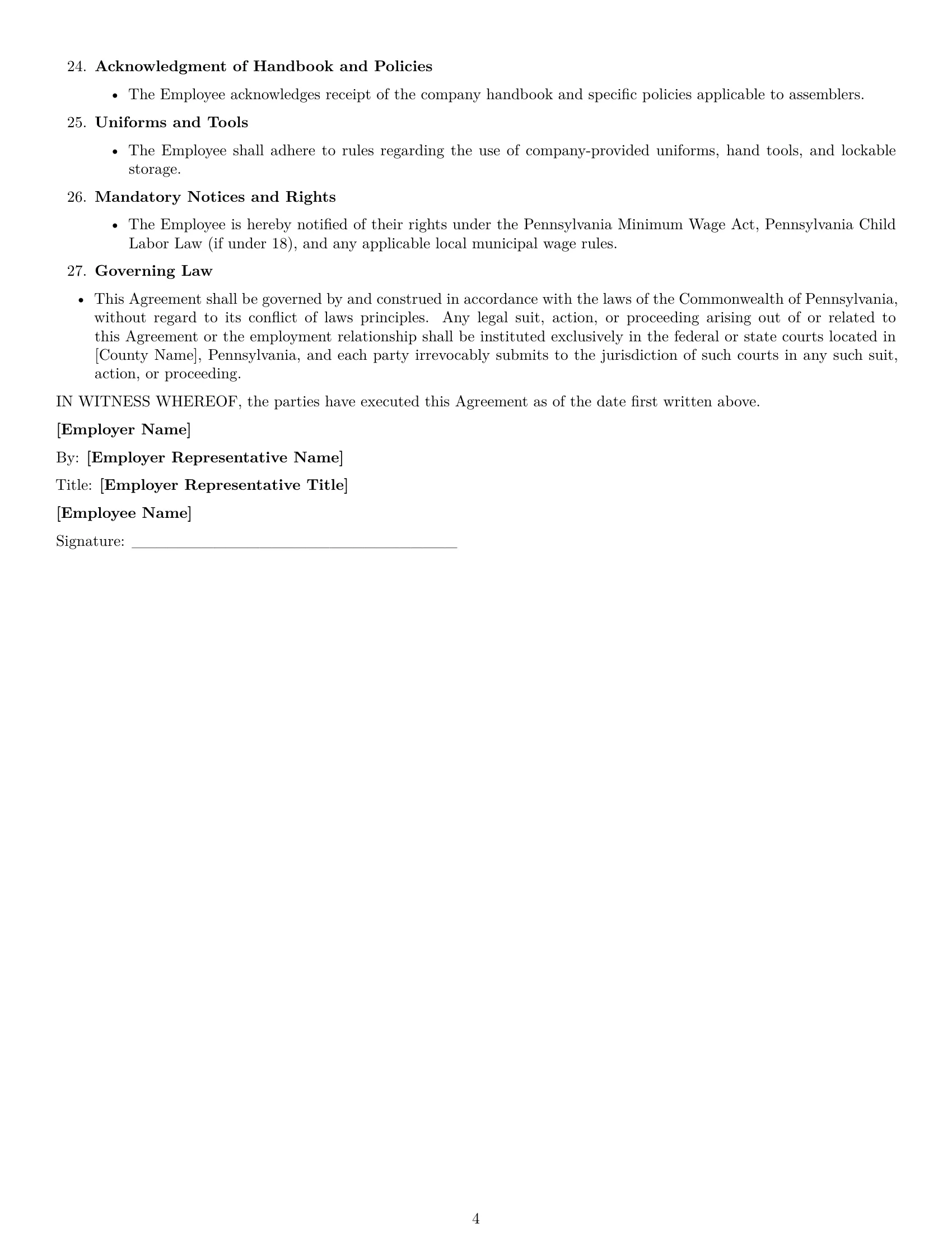 Preview page 4 of Free Pennsylvania assembler employment contract template