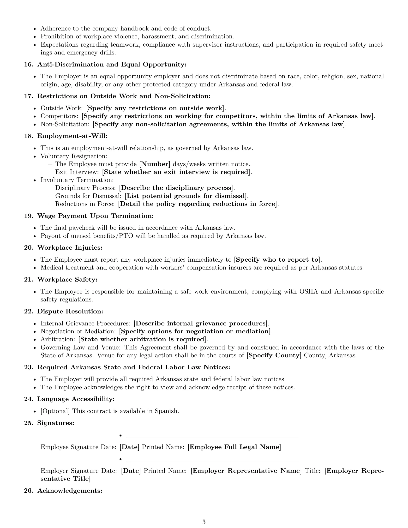 Preview page 3 of Free Arkansas assembler employment contract template