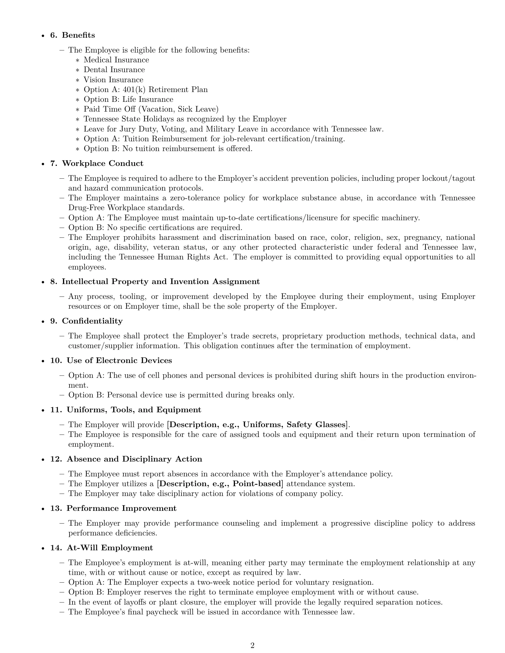 Preview page 2 of Free Tennessee assembler employment contract template
