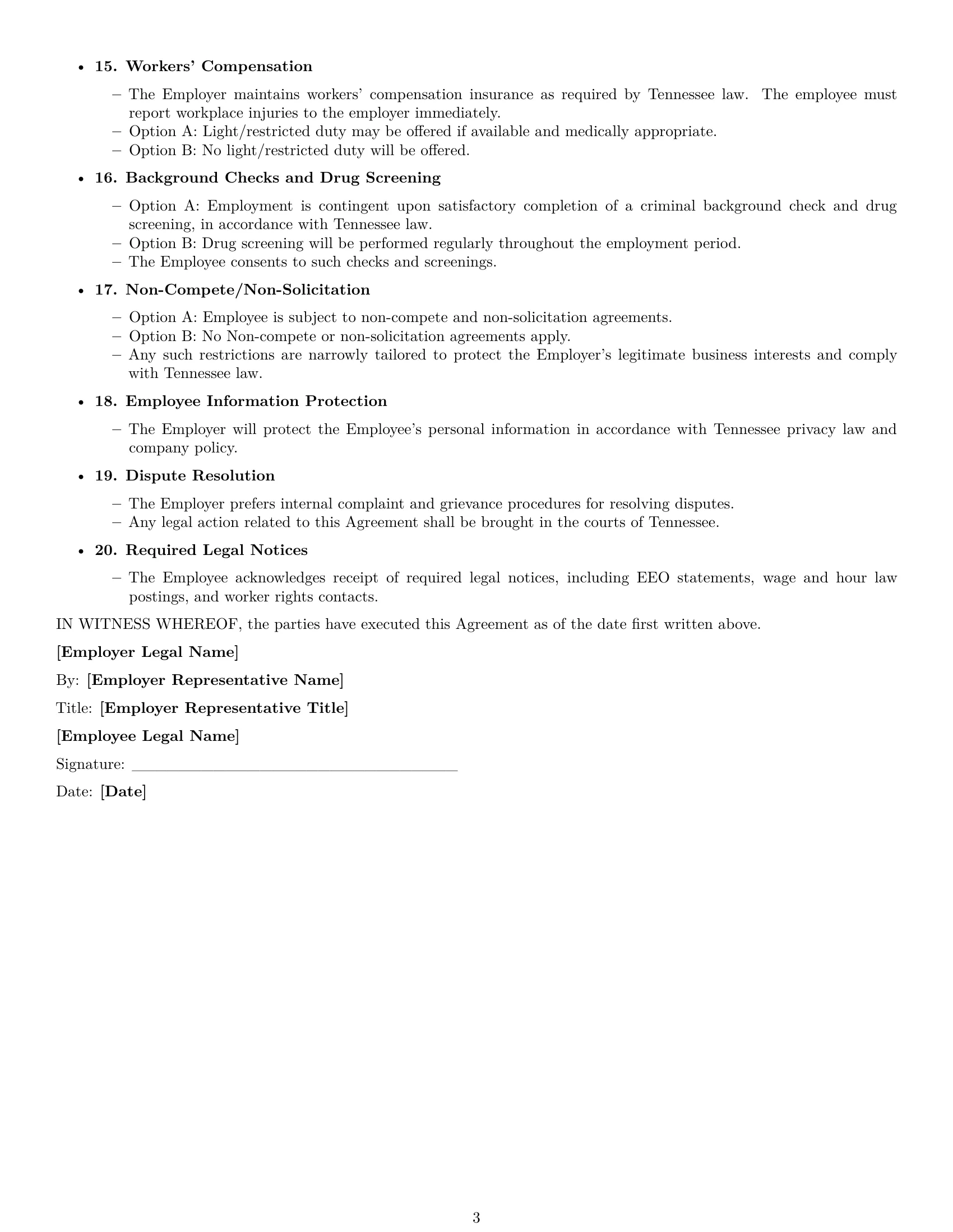 Preview page 3 of Free Tennessee assembler employment contract template