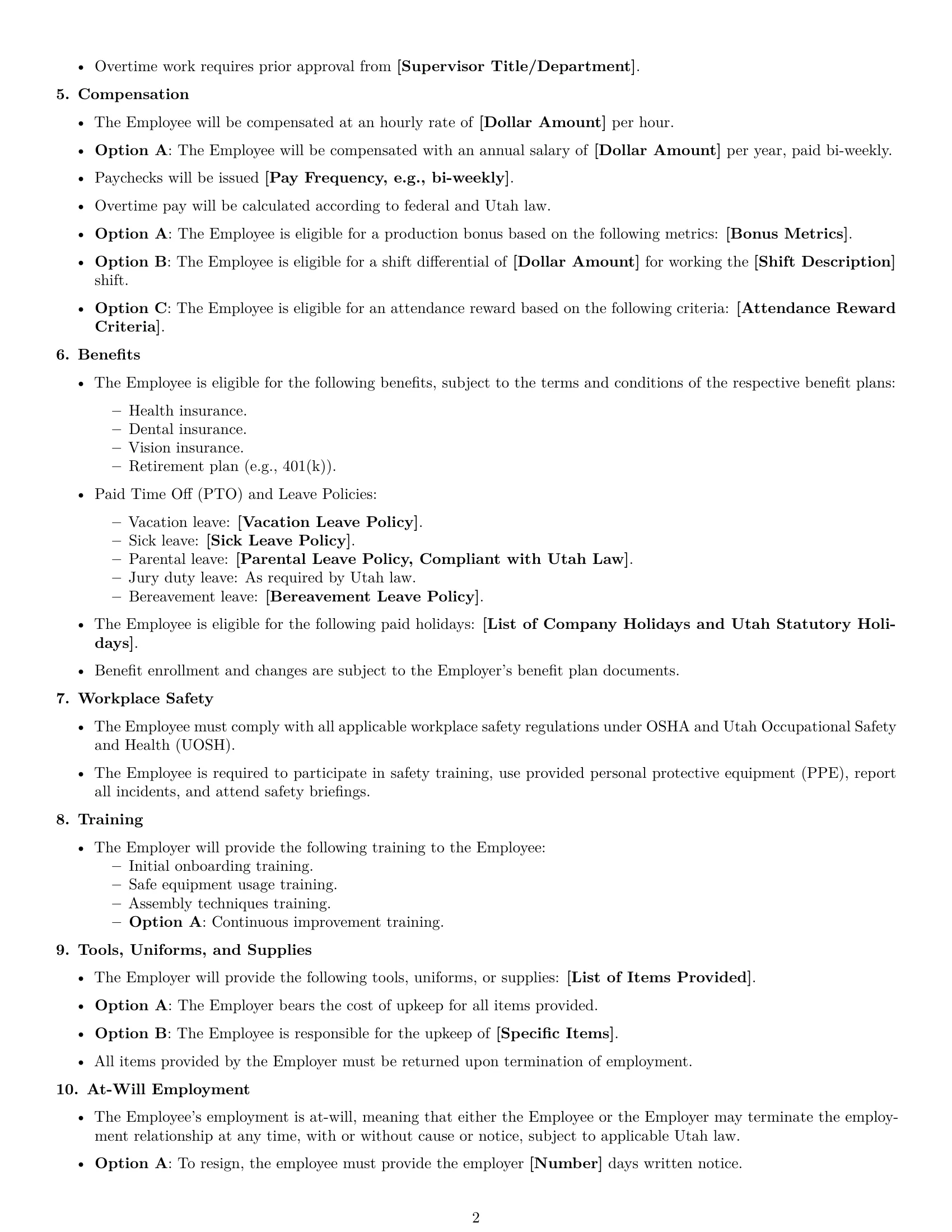 Preview page 2 of Free Utah assembler employment contract template