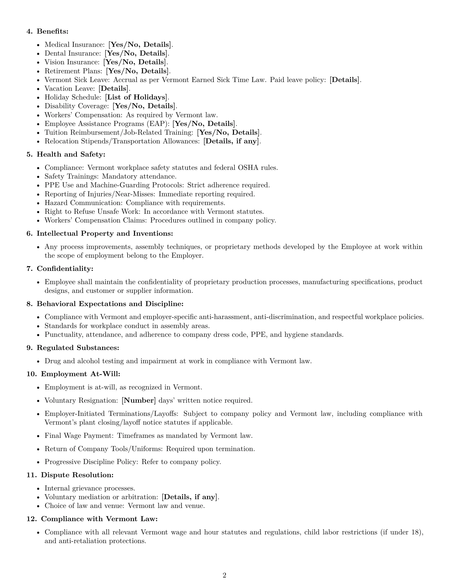 Preview page 2 of Free Vermont assembler employment contract template