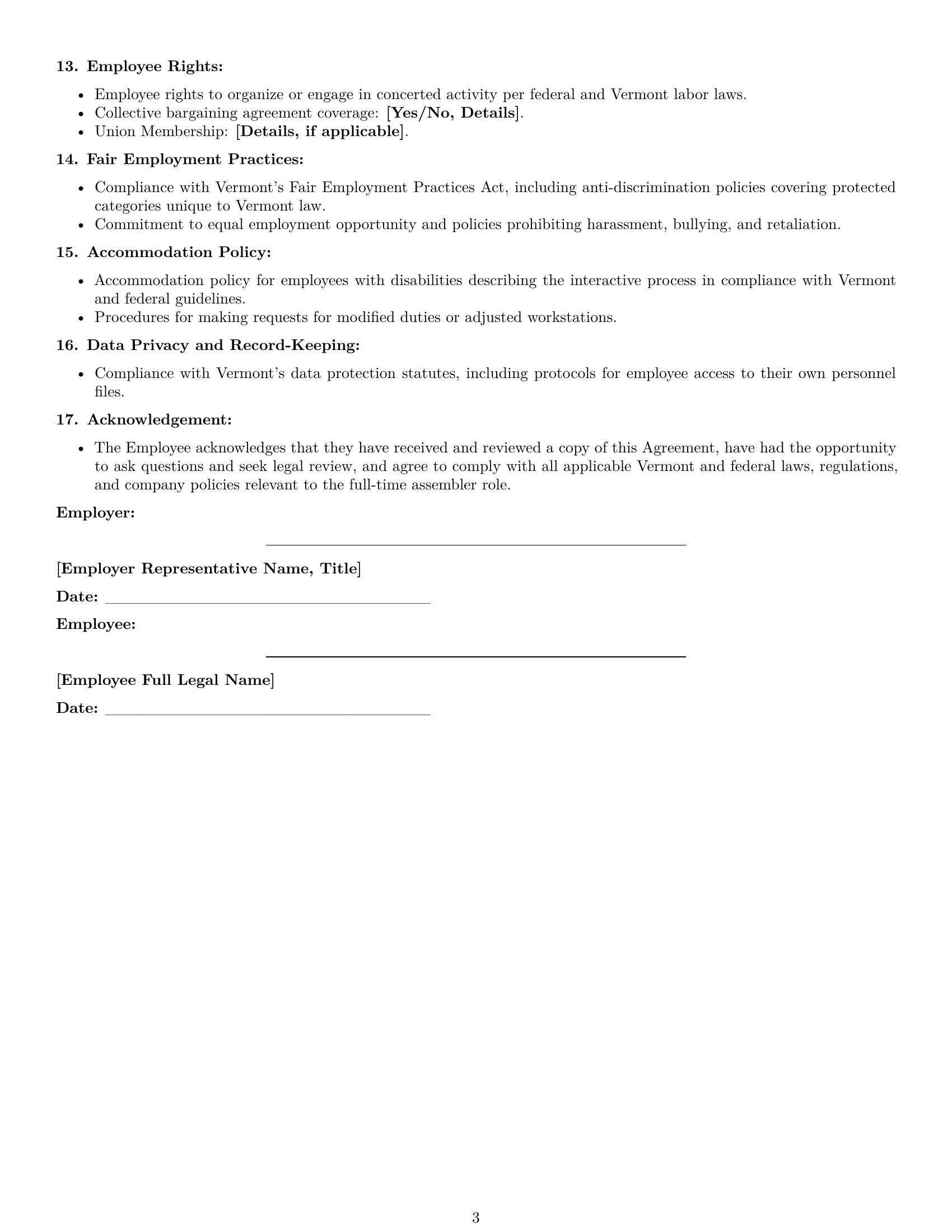 Preview page 3 of Free Vermont assembler employment contract template
