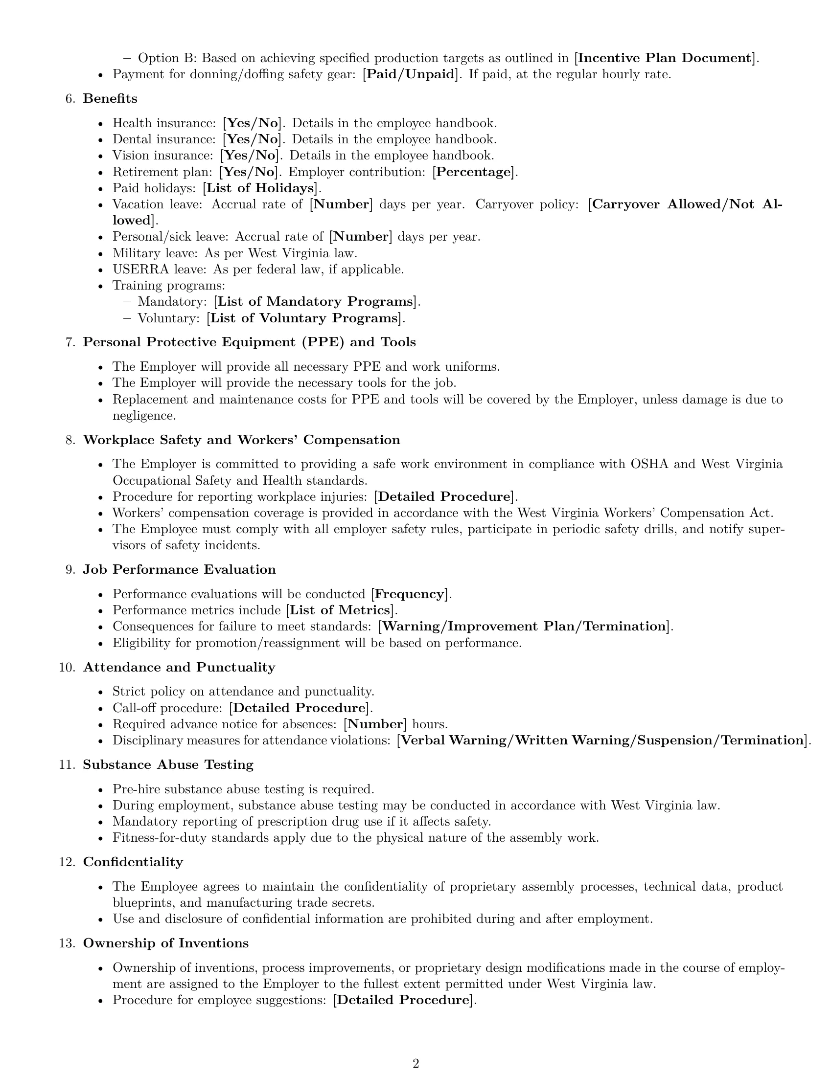 Preview page 2 of Free West Virginia assembler employment contract template