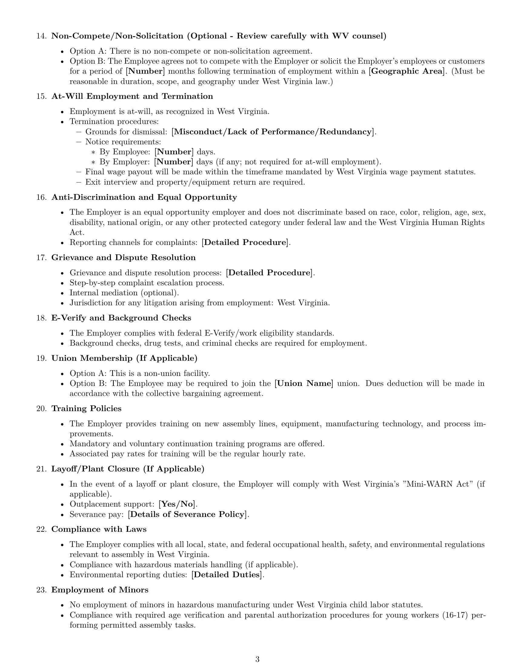Preview page 3 of Free West Virginia assembler employment contract template