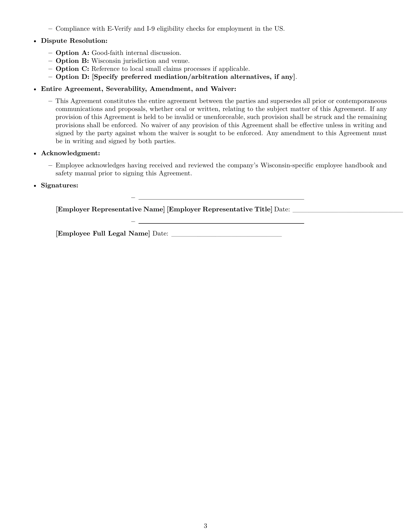 Preview page 3 of Free Wisconsin assembler employment contract template