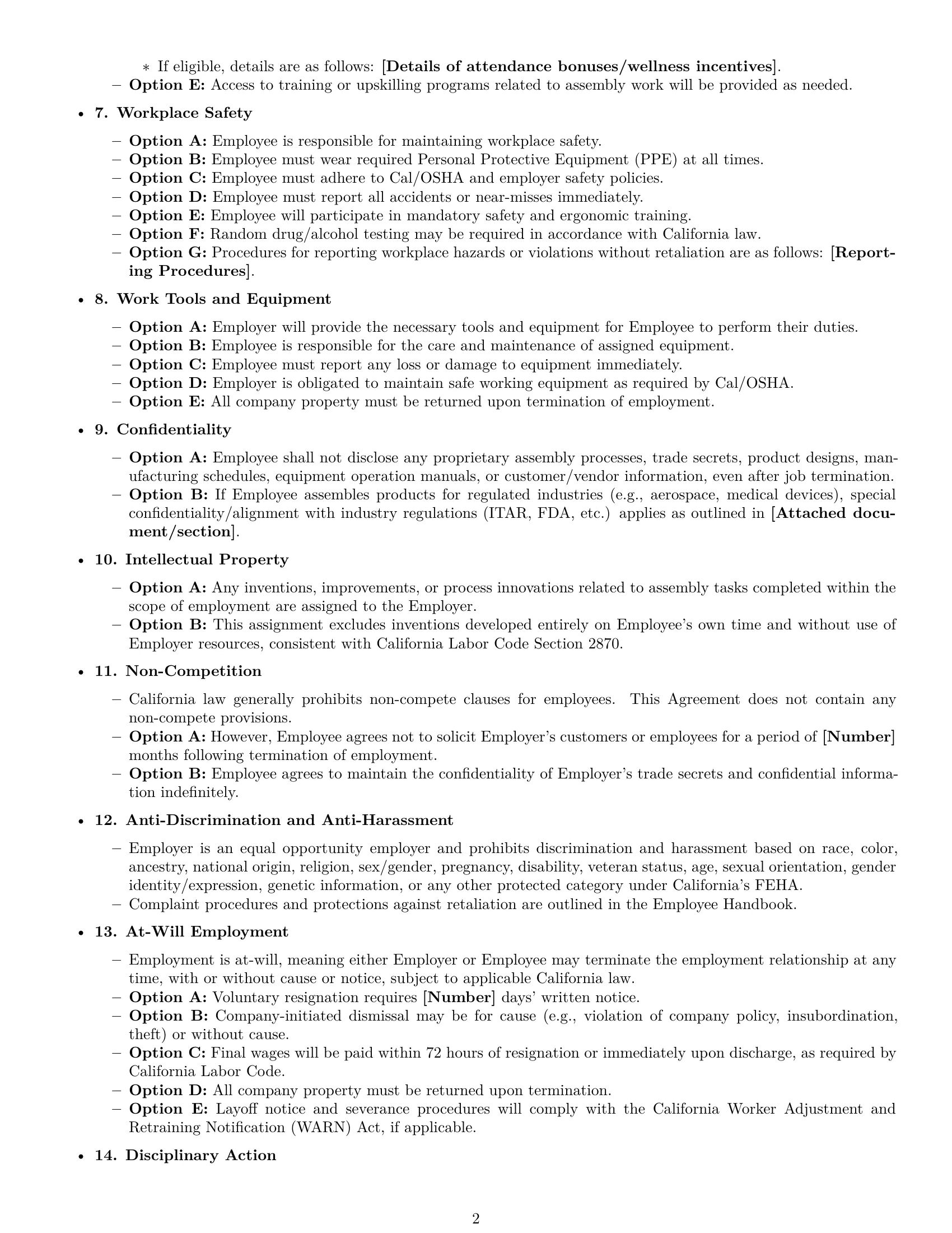Preview page 2 of Free California assembler employment contract template