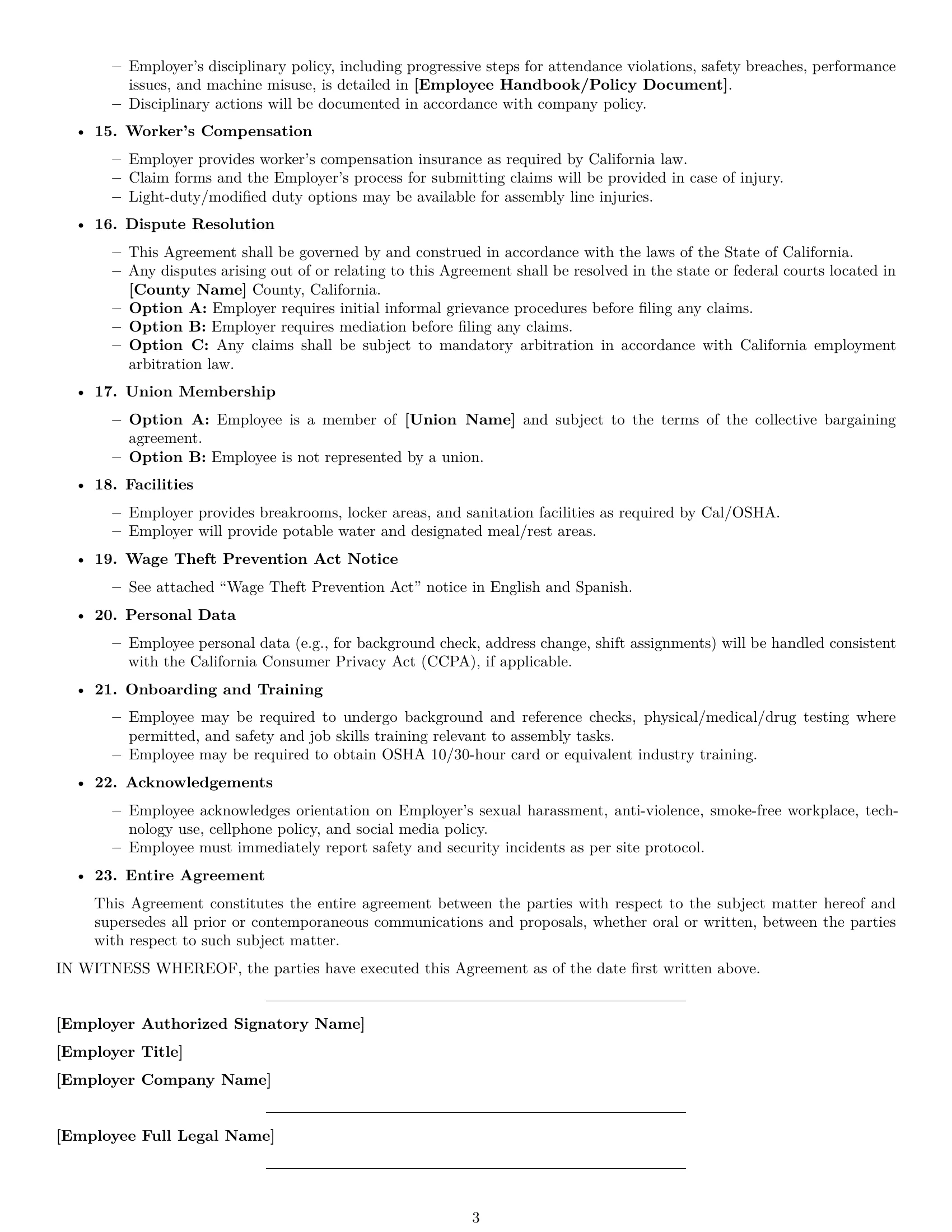 Preview page 3 of Free California assembler employment contract template