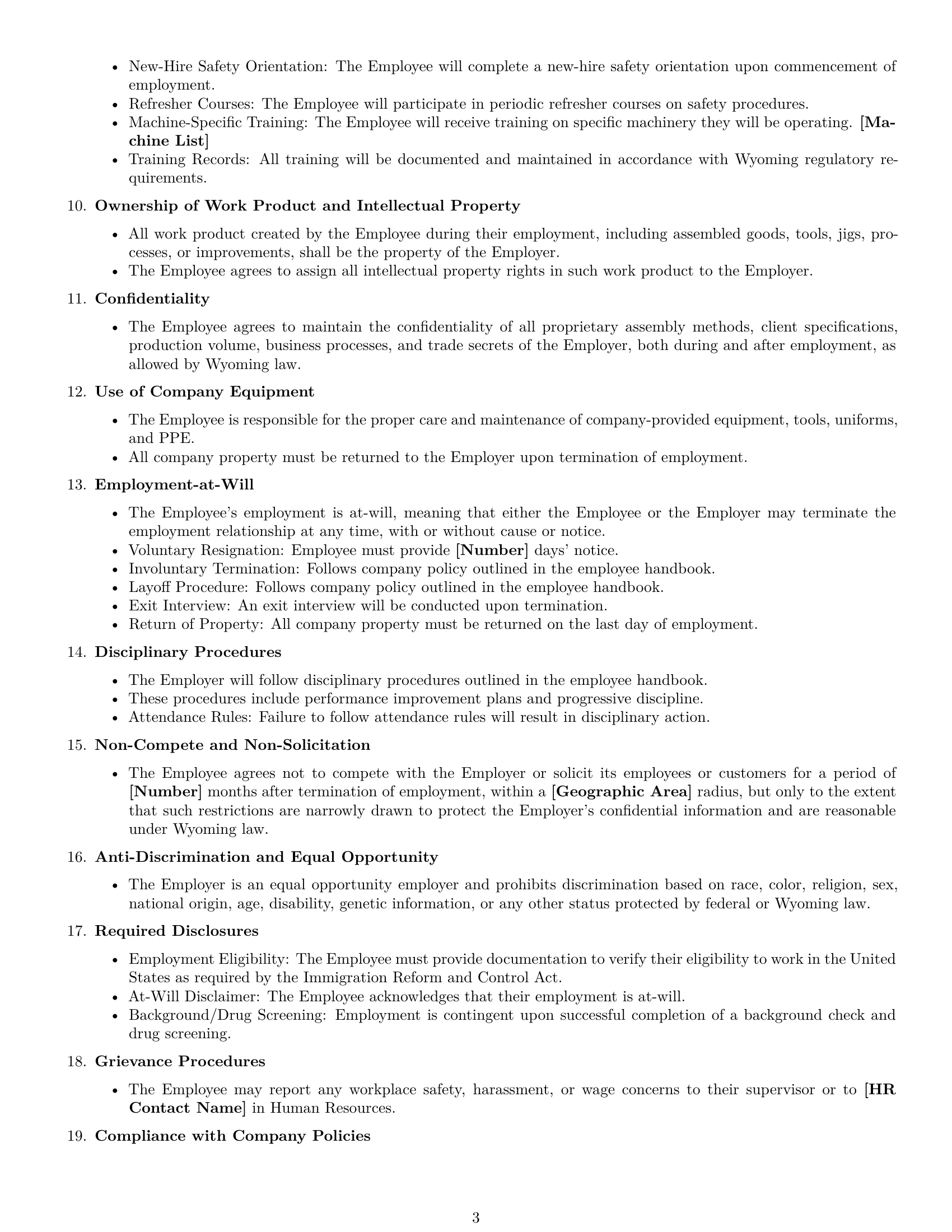 Preview page 3 of Free Wyoming assembler employment contract template