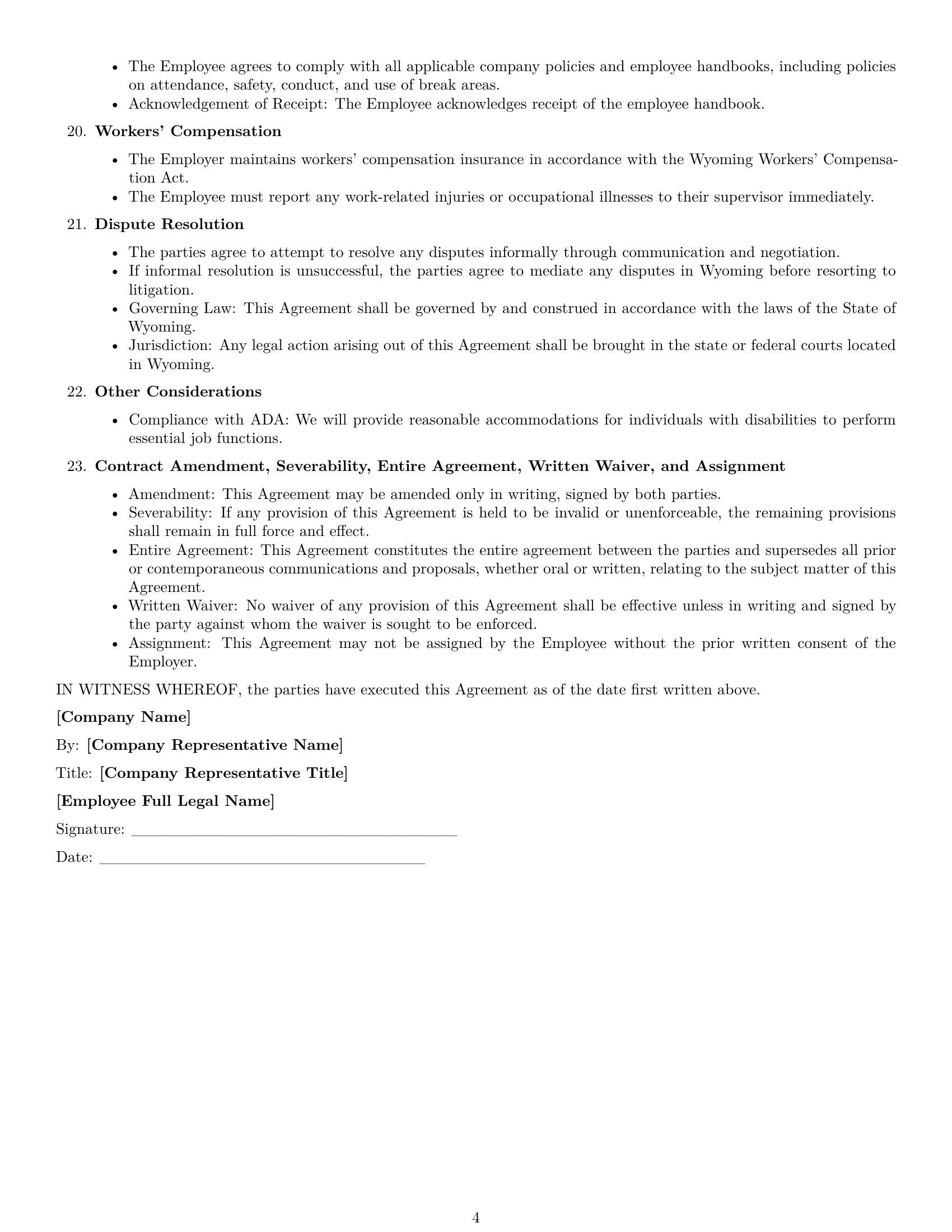 Preview page 4 of Free Wyoming assembler employment contract template