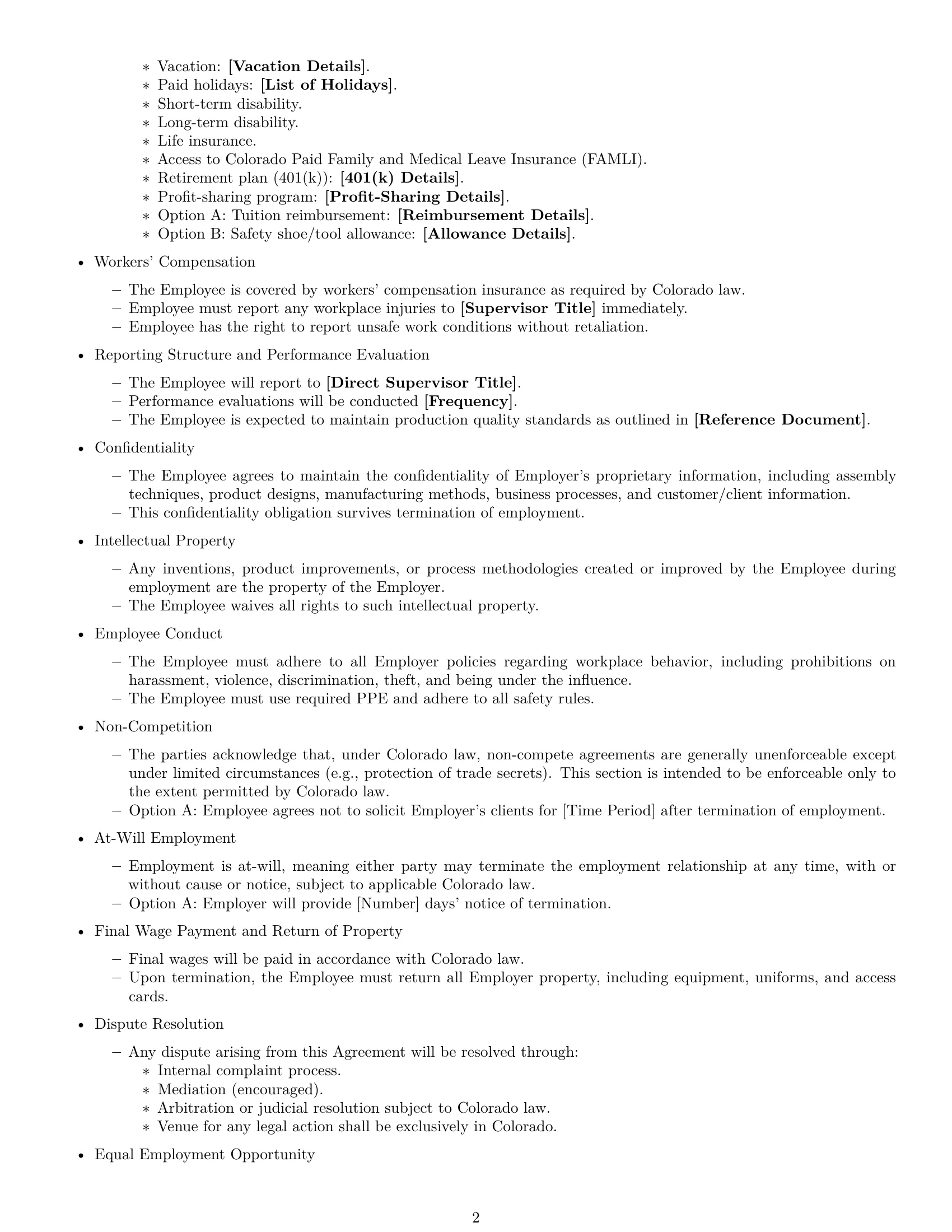 Preview page 2 of Free Colorado assembler employment contract template