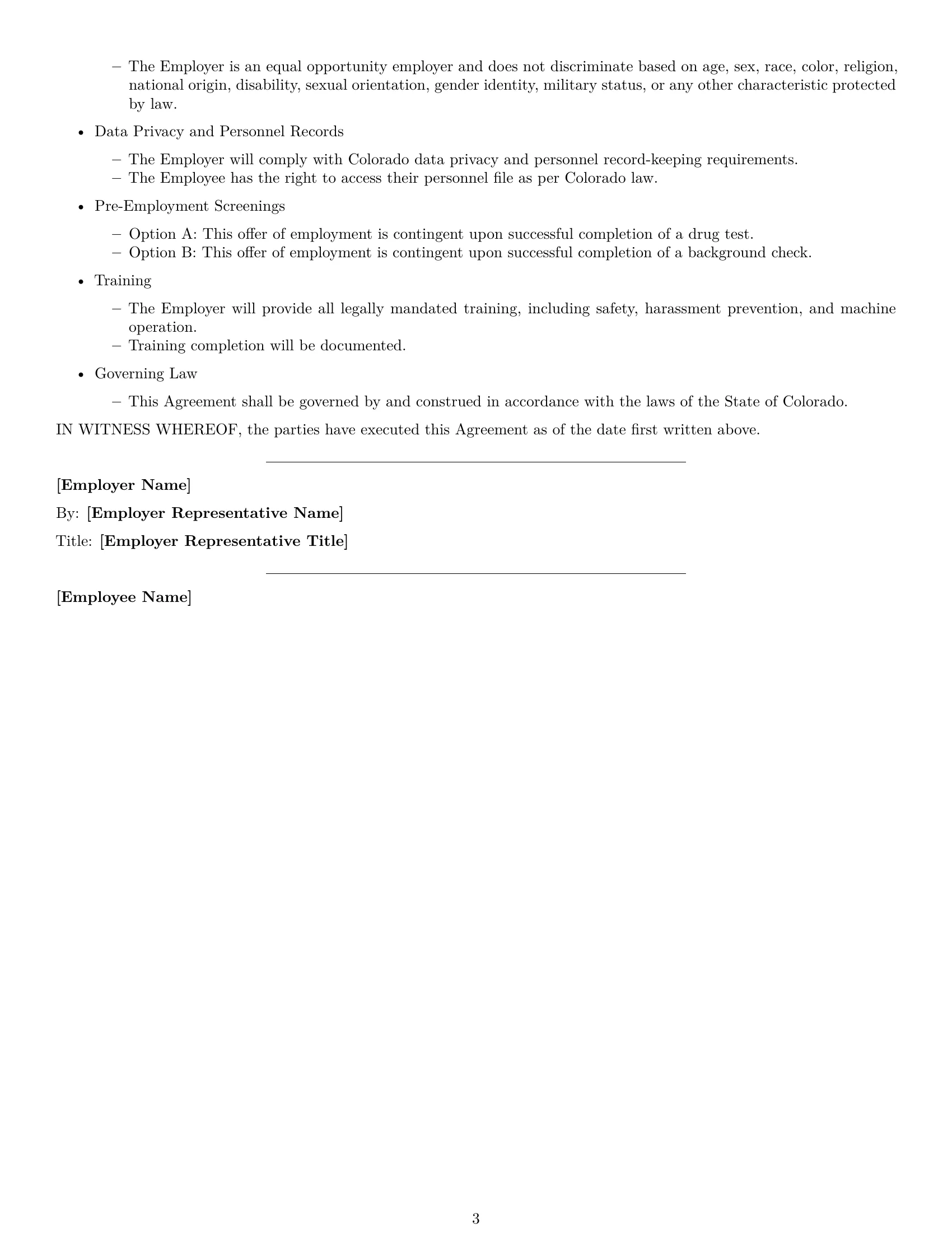Preview page 3 of Free Colorado assembler employment contract template
