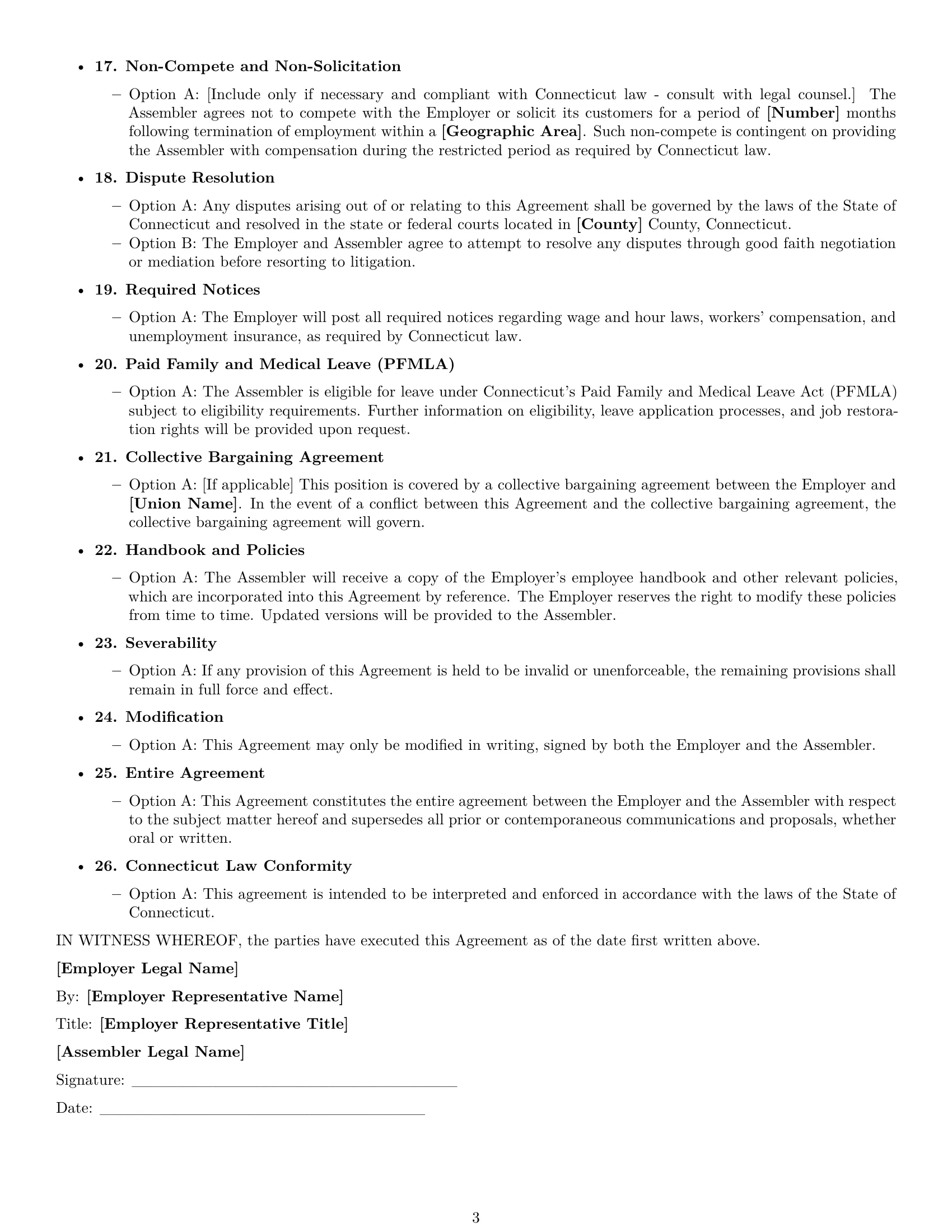 Preview page 3 of Free Connecticut assembler employment contract template
