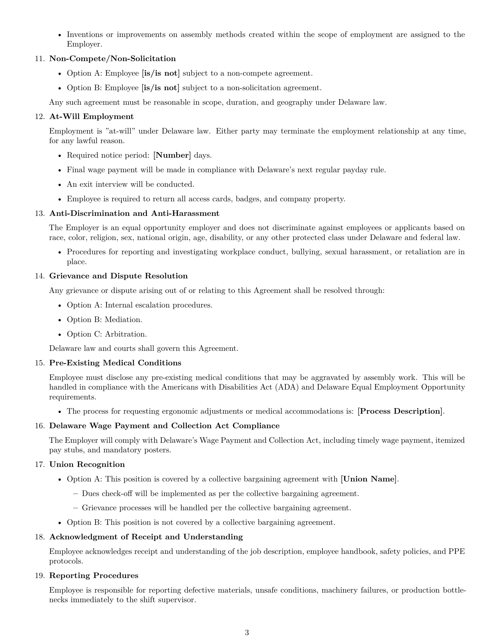 Preview page 3 of Free Delaware assembler employment contract template