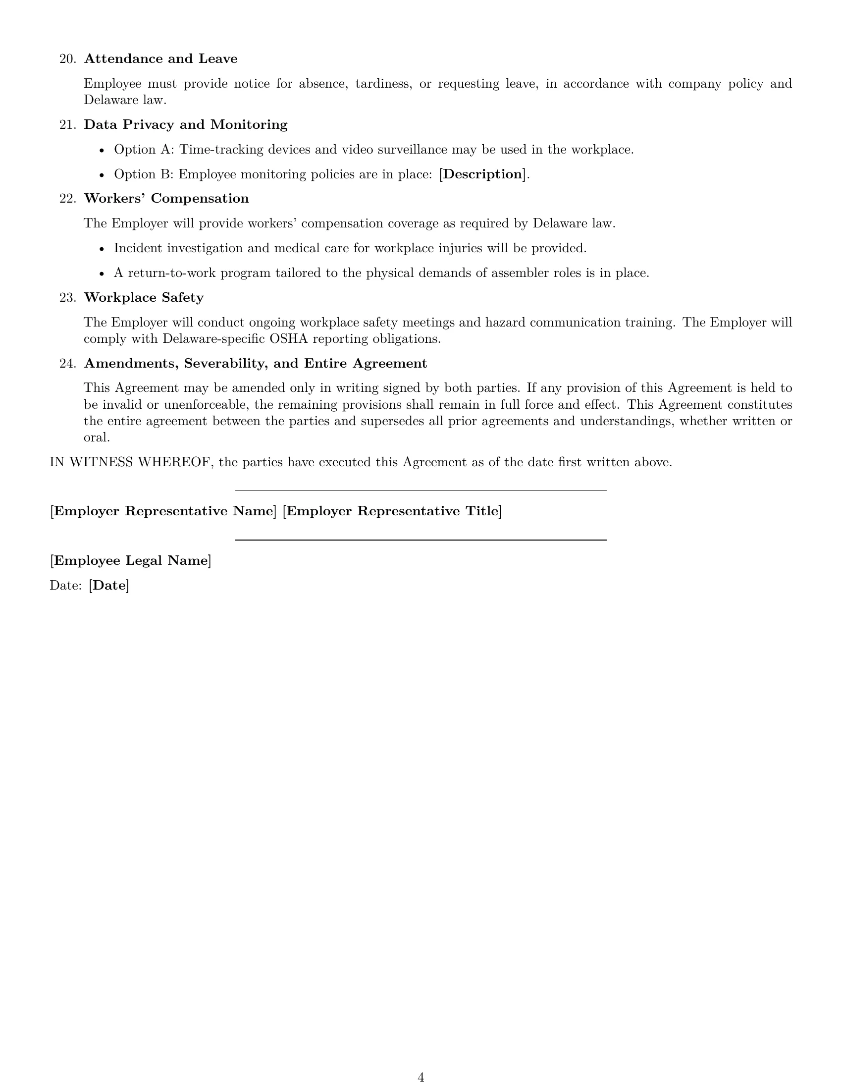 Preview page 4 of Free Delaware assembler employment contract template