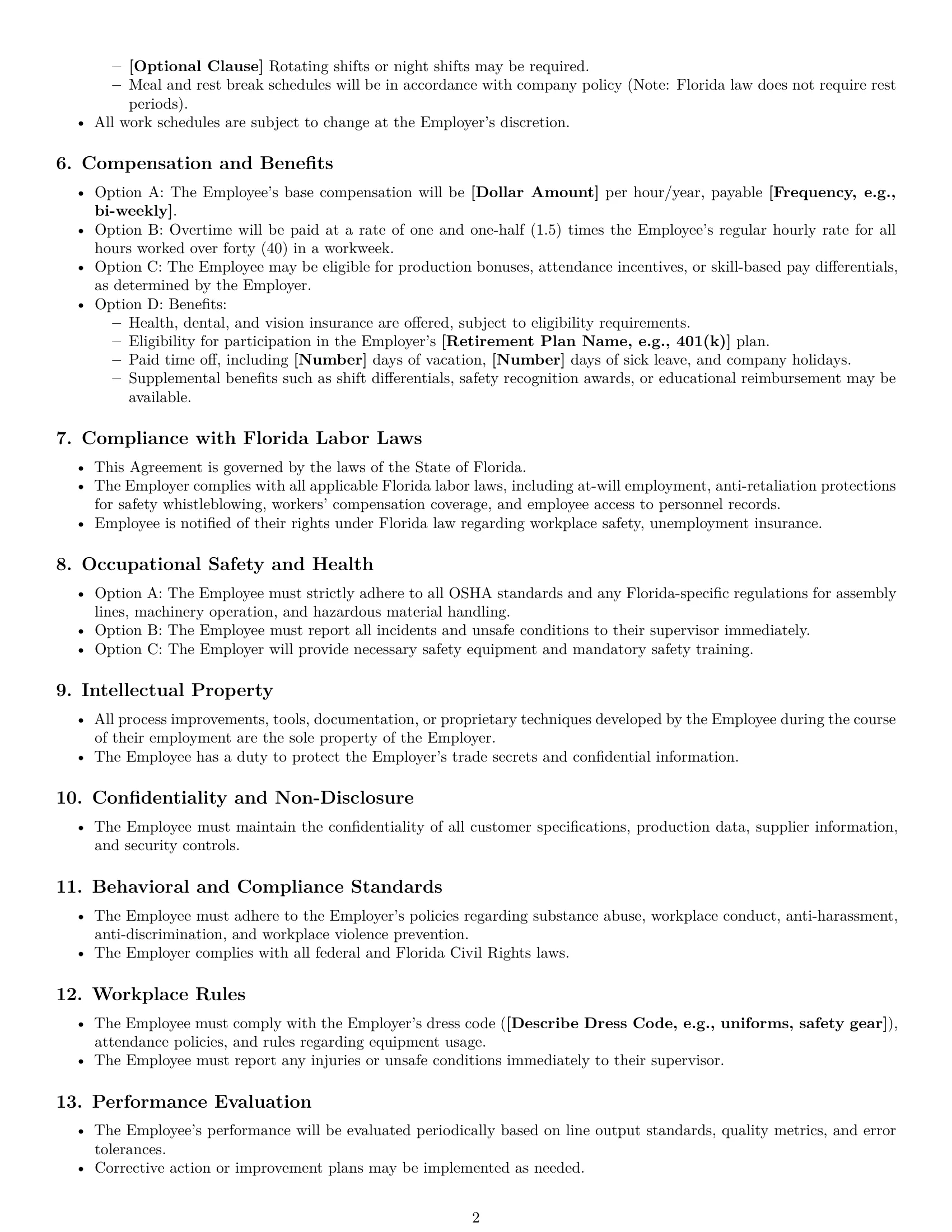 Preview page 2 of Free Florida assembler employment contract template