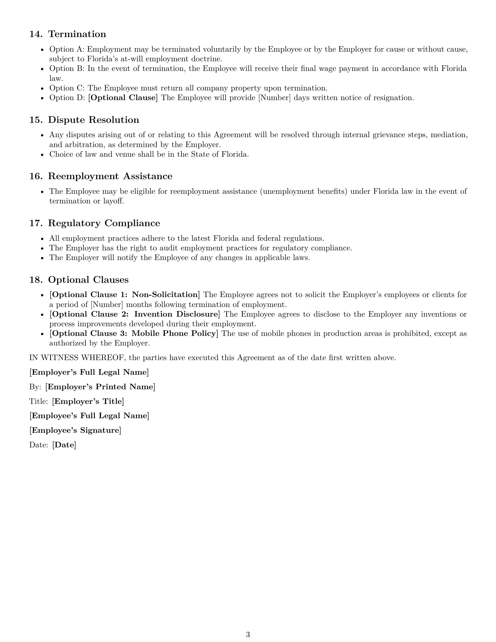 Preview page 3 of Free Florida assembler employment contract template