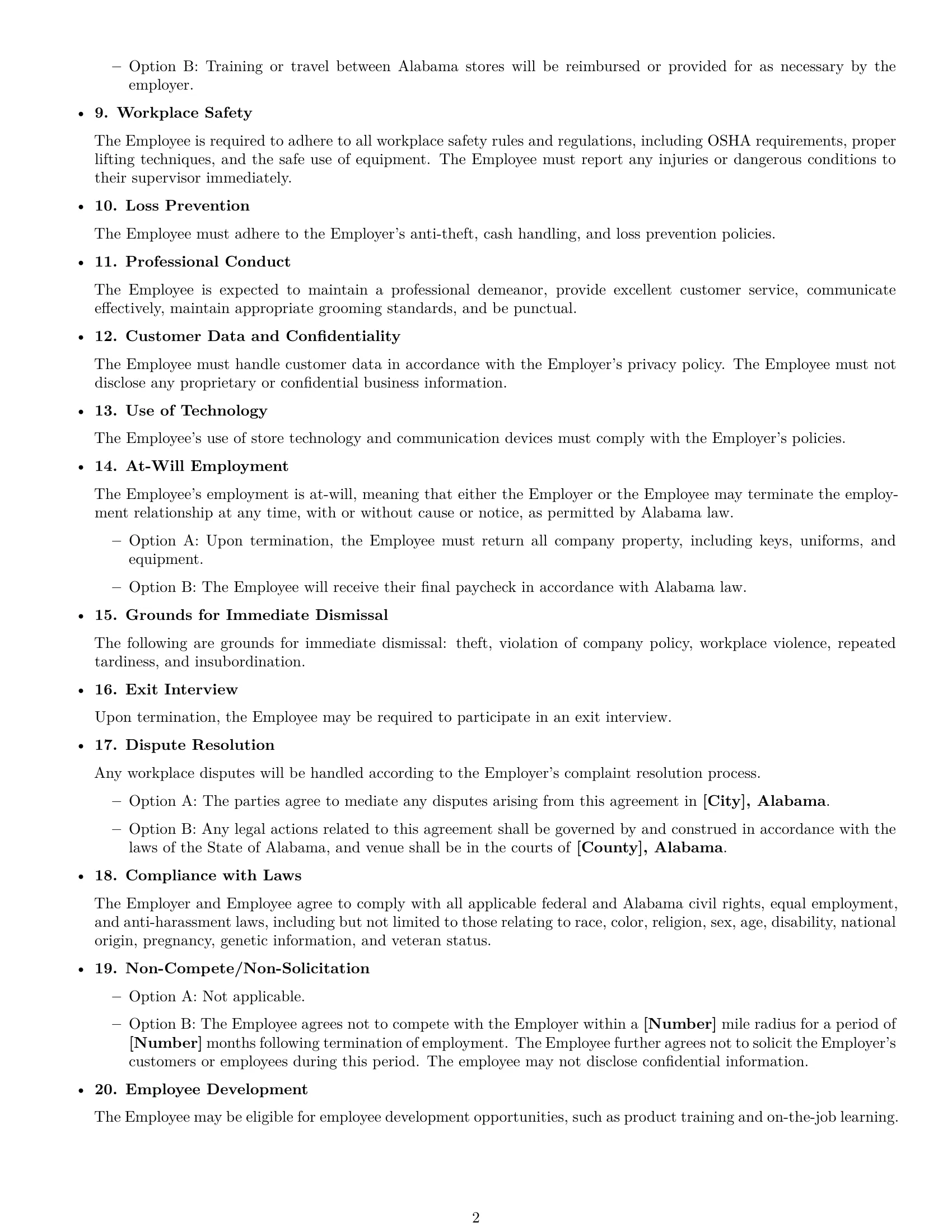 Preview page 2 of Free Alabama retail sales associate employment contract template