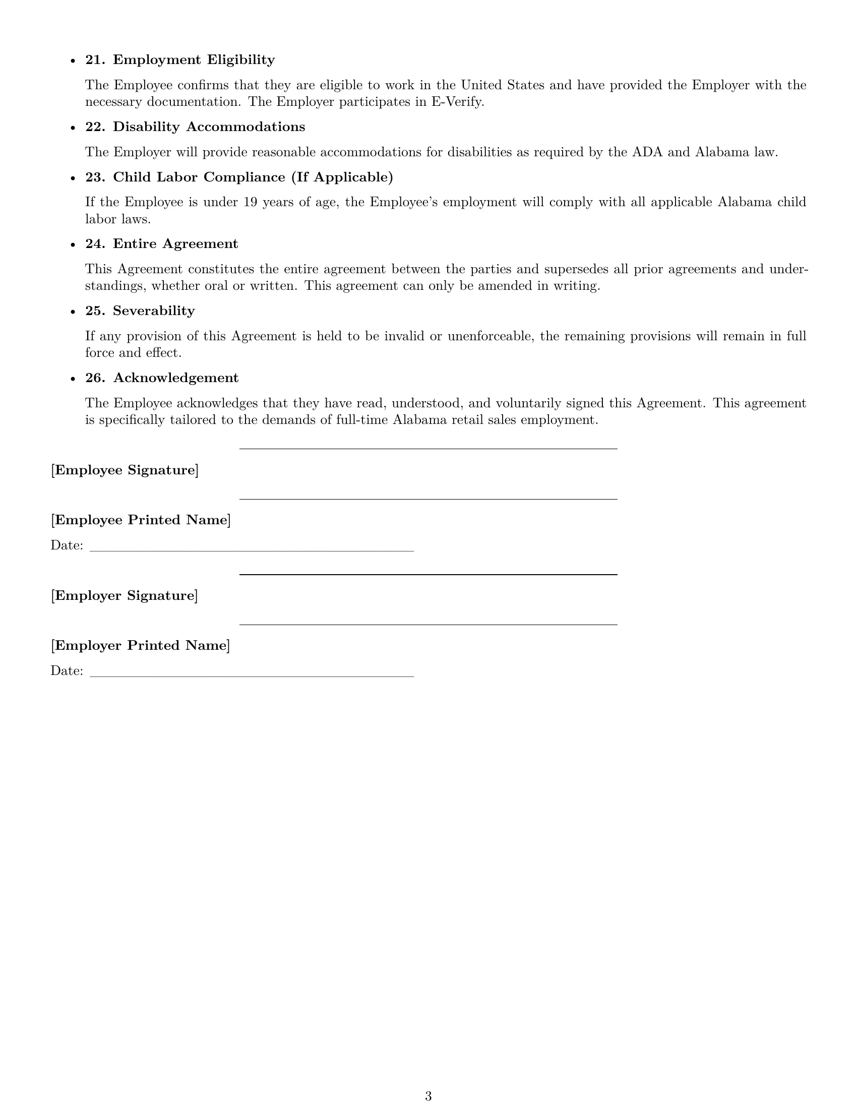 Preview page 3 of Free Alabama retail sales associate employment contract template