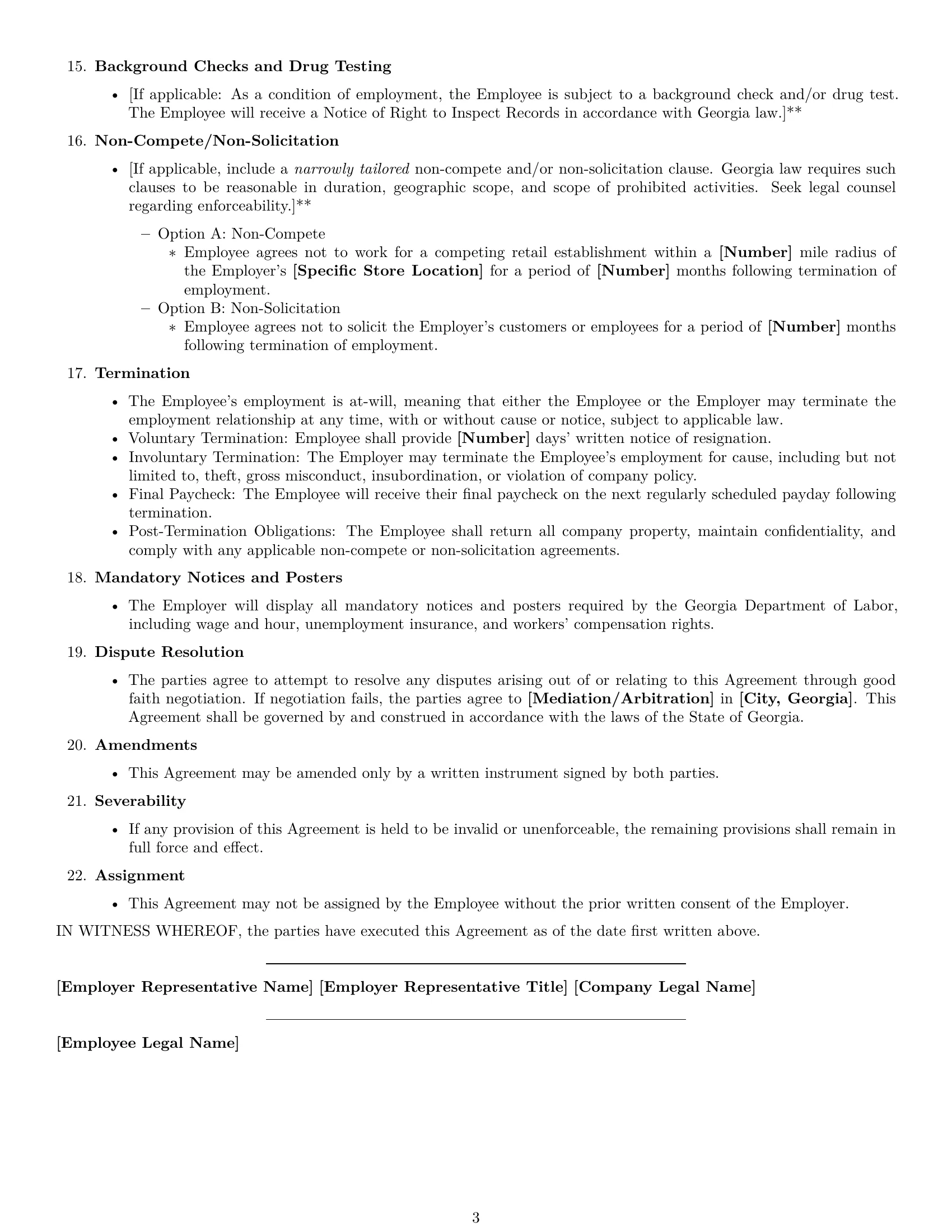 Preview page 3 of Free Georgia retail sales associate employment contract template