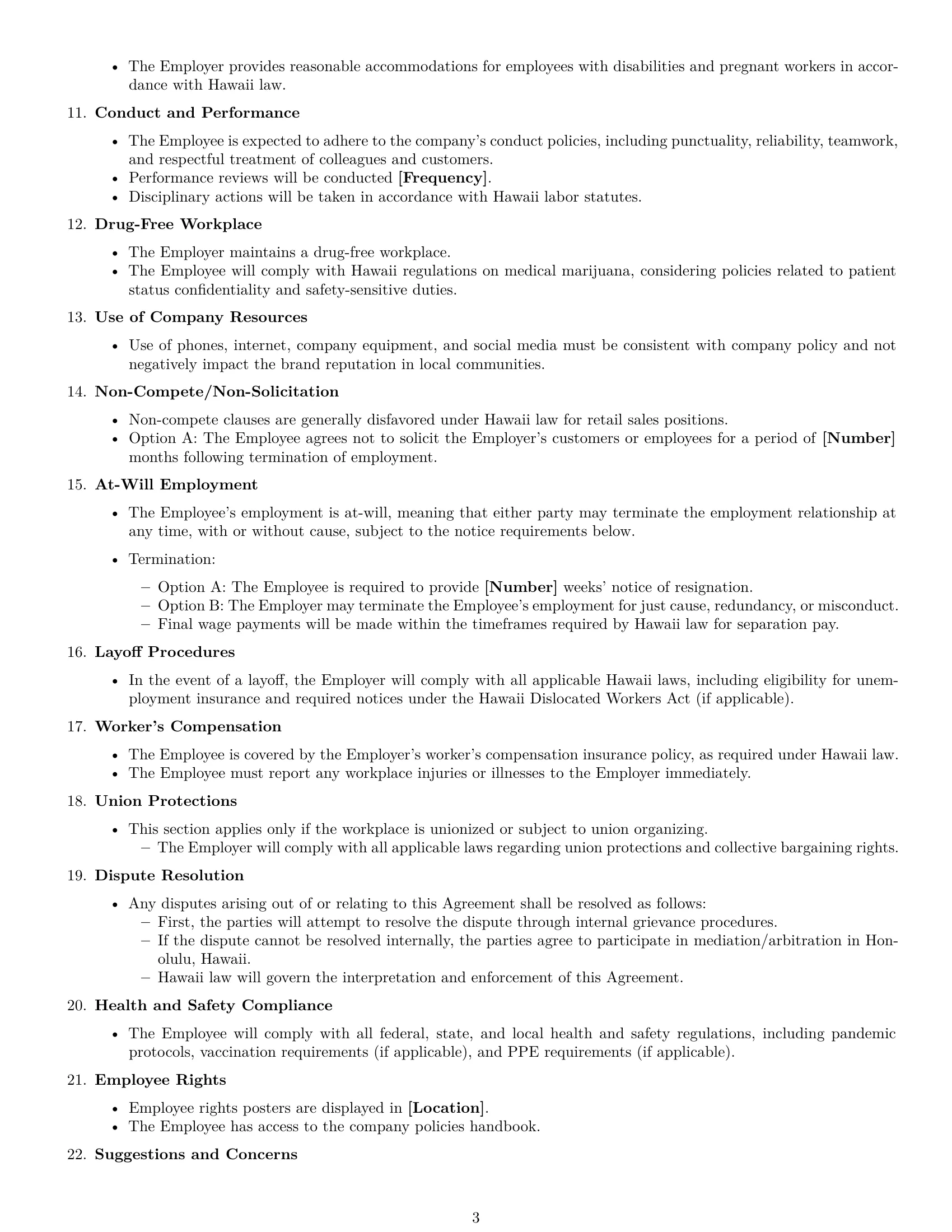 Preview page 3 of Free Hawaii retail sales associate employment contract template