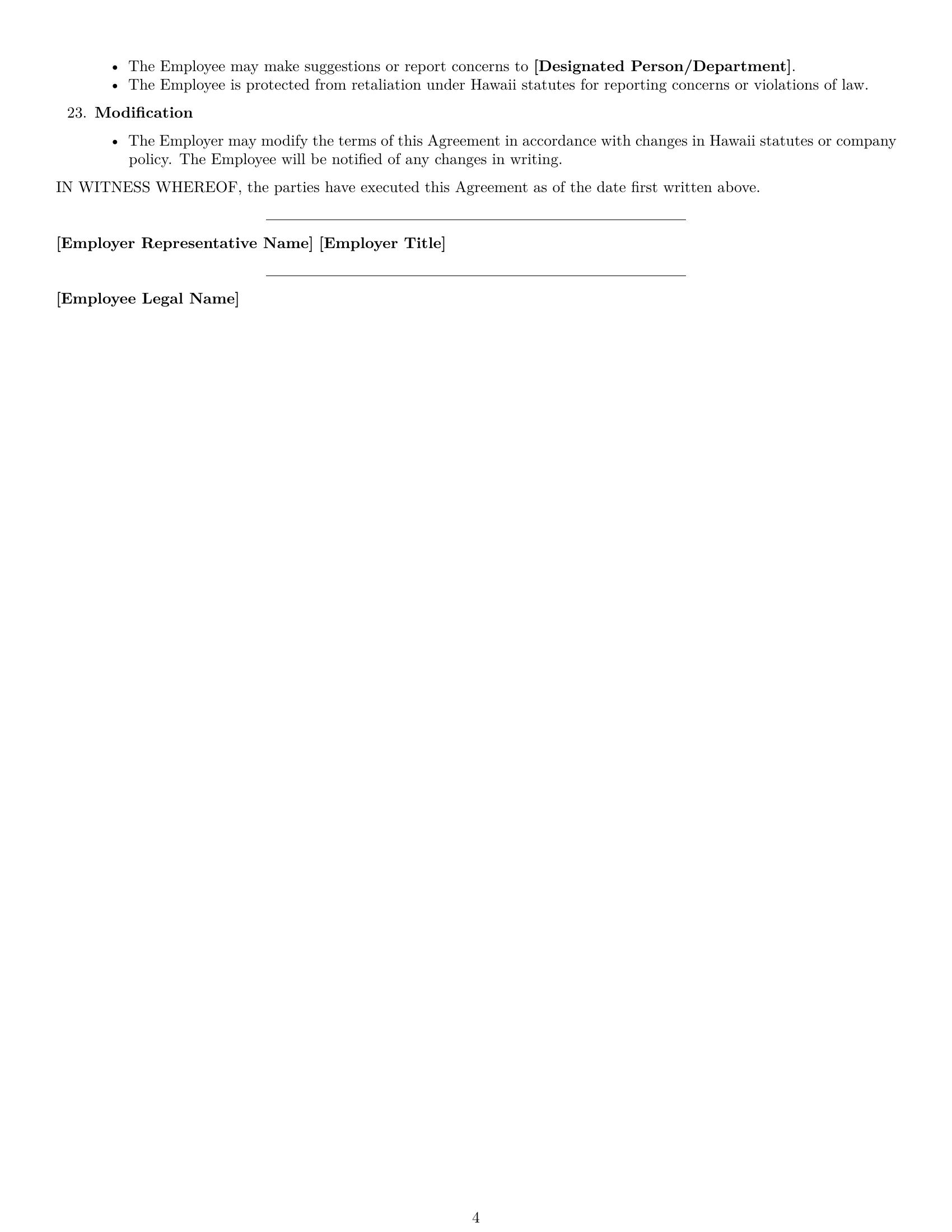 Preview page 4 of Free Hawaii retail sales associate employment contract template