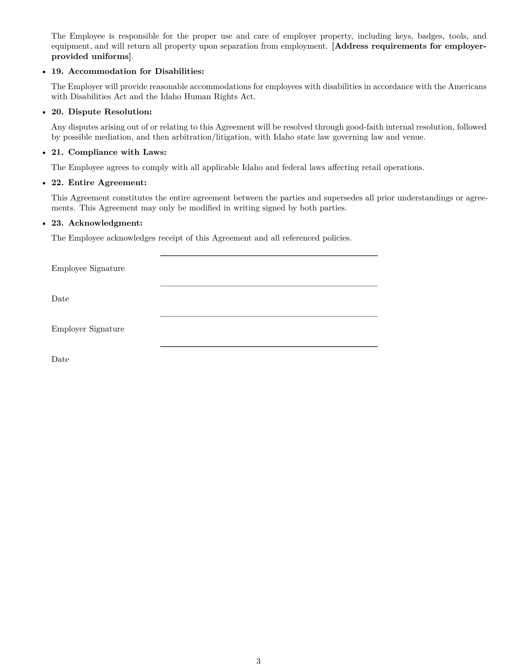 Preview page 3 of Free Idaho retail sales associate employment contract template
