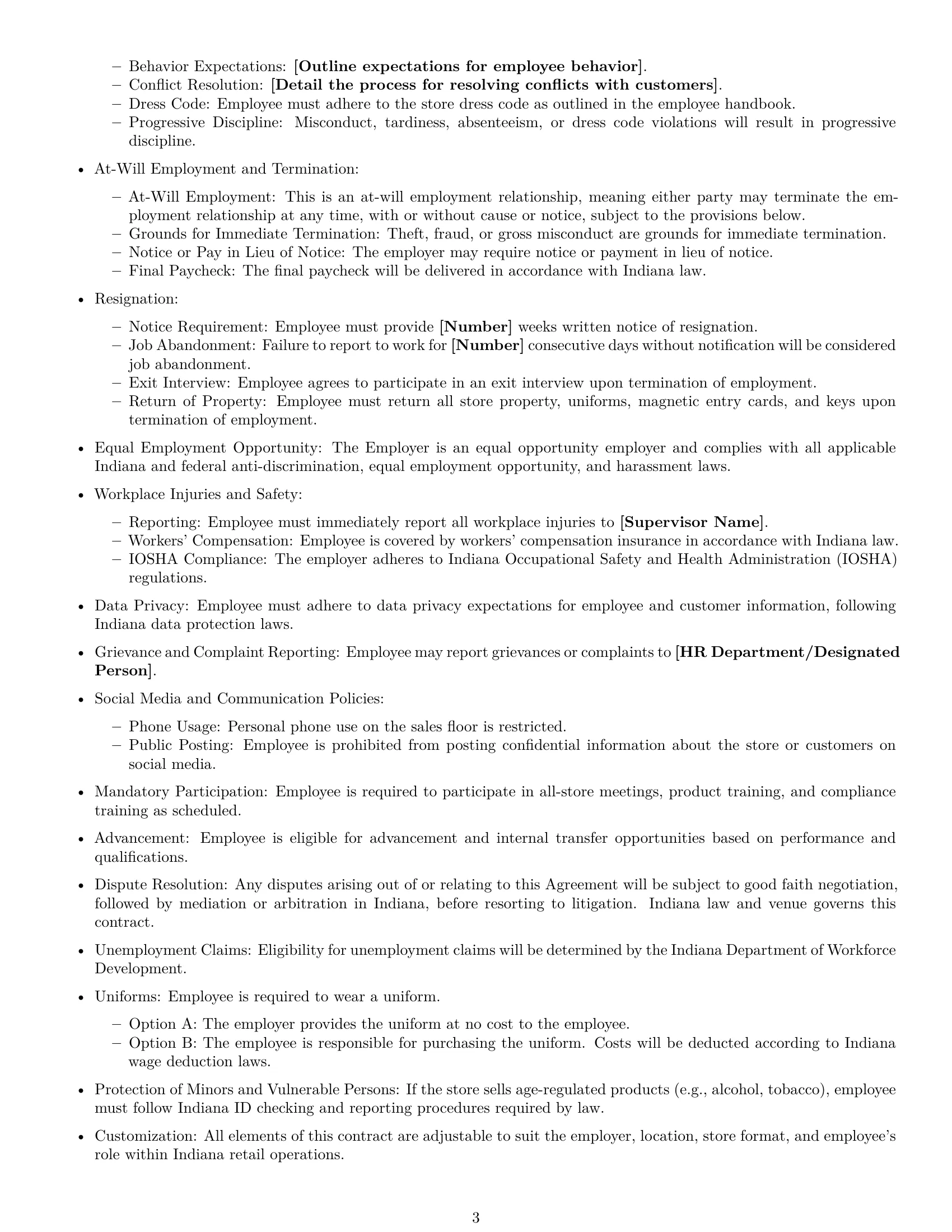 Preview page 3 of Free Indiana retail sales associate employment contract template
