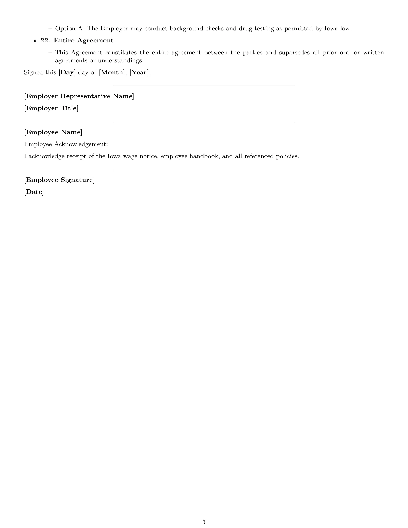 Preview page 3 of Free Iowa retail sales associate employment contract template