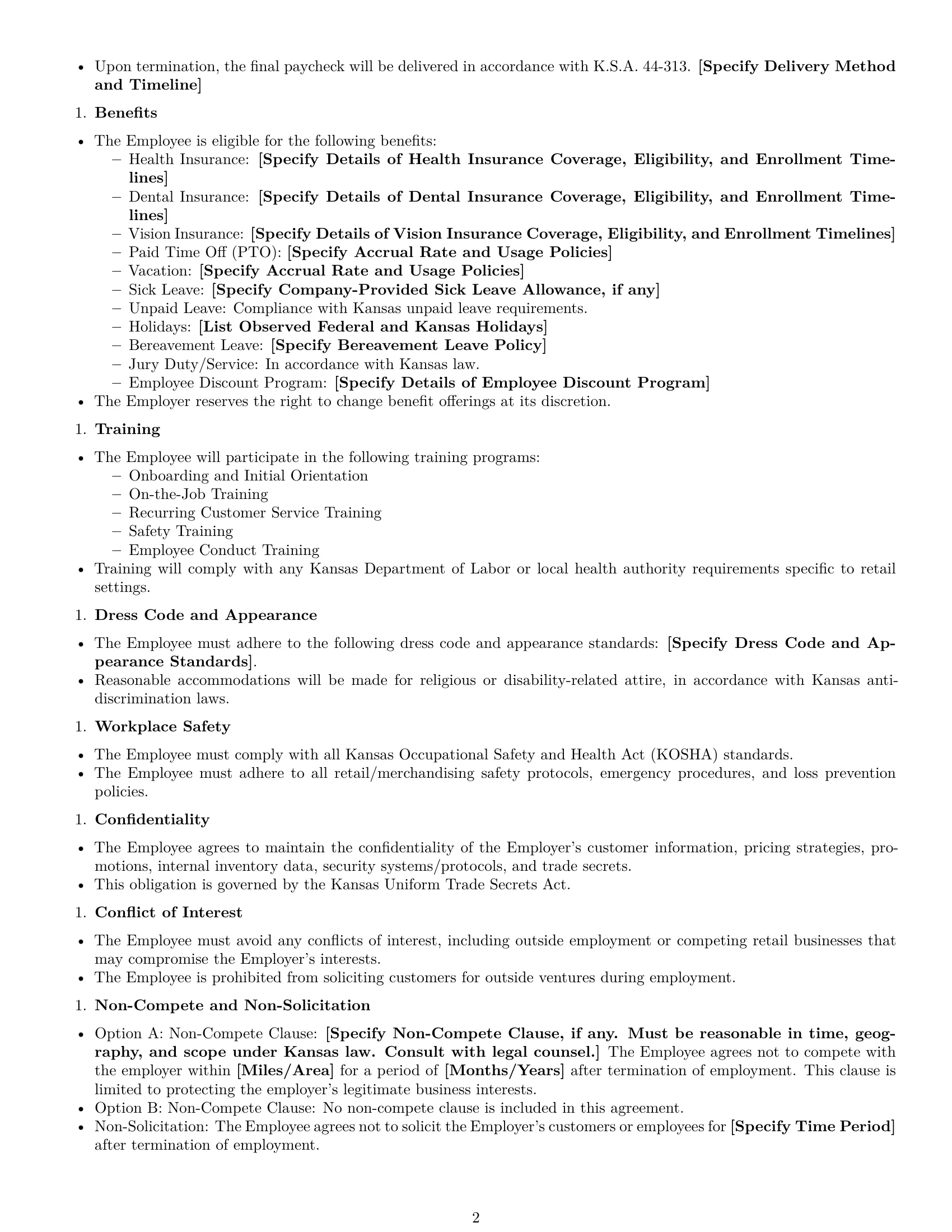 Preview page 2 of Free Kansas retail sales associate employment contract template
