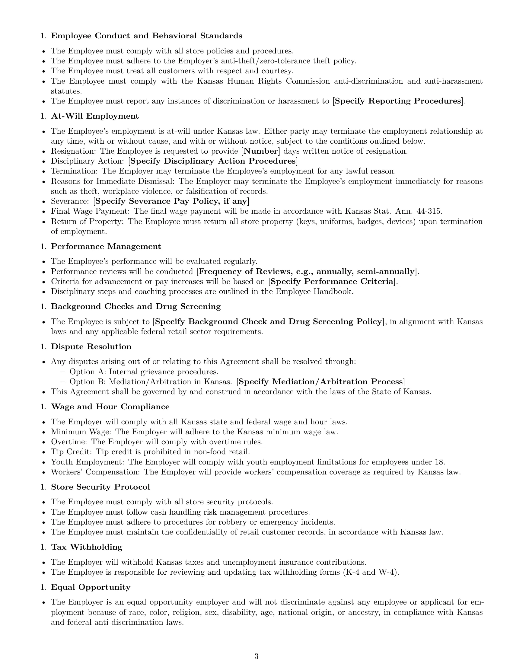 Preview page 3 of Free Kansas retail sales associate employment contract template
