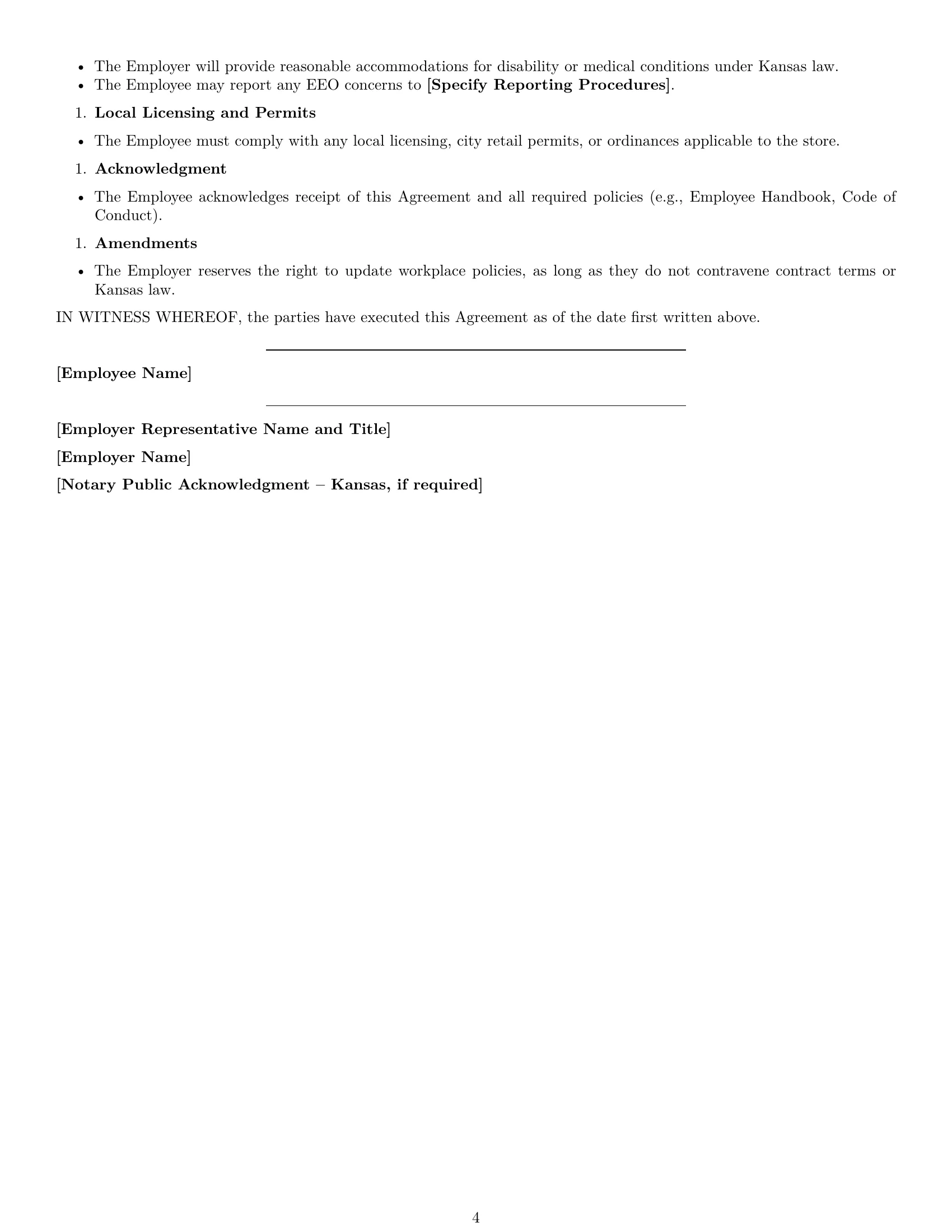 Preview page 4 of Free Kansas retail sales associate employment contract template