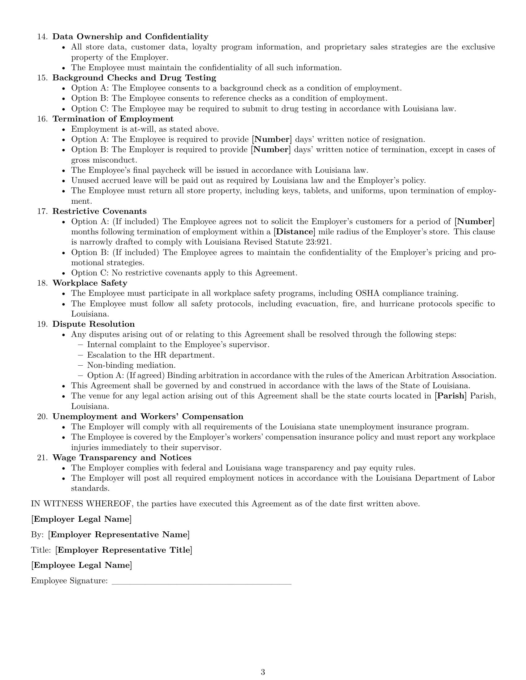 Preview page 3 of Free Louisiana retail sales associate employment contract template
