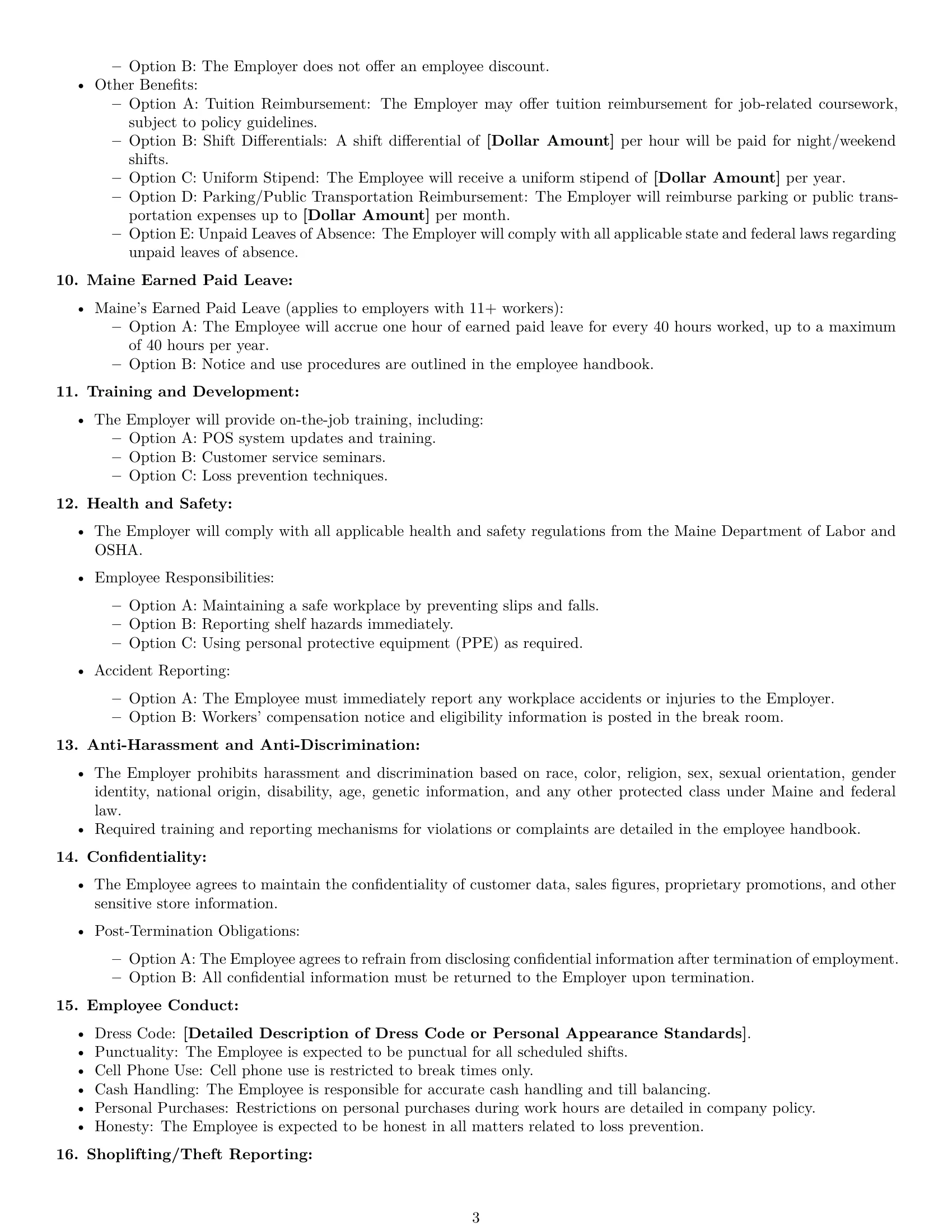 Preview page 3 of Free Maine retail sales associate employment contract template