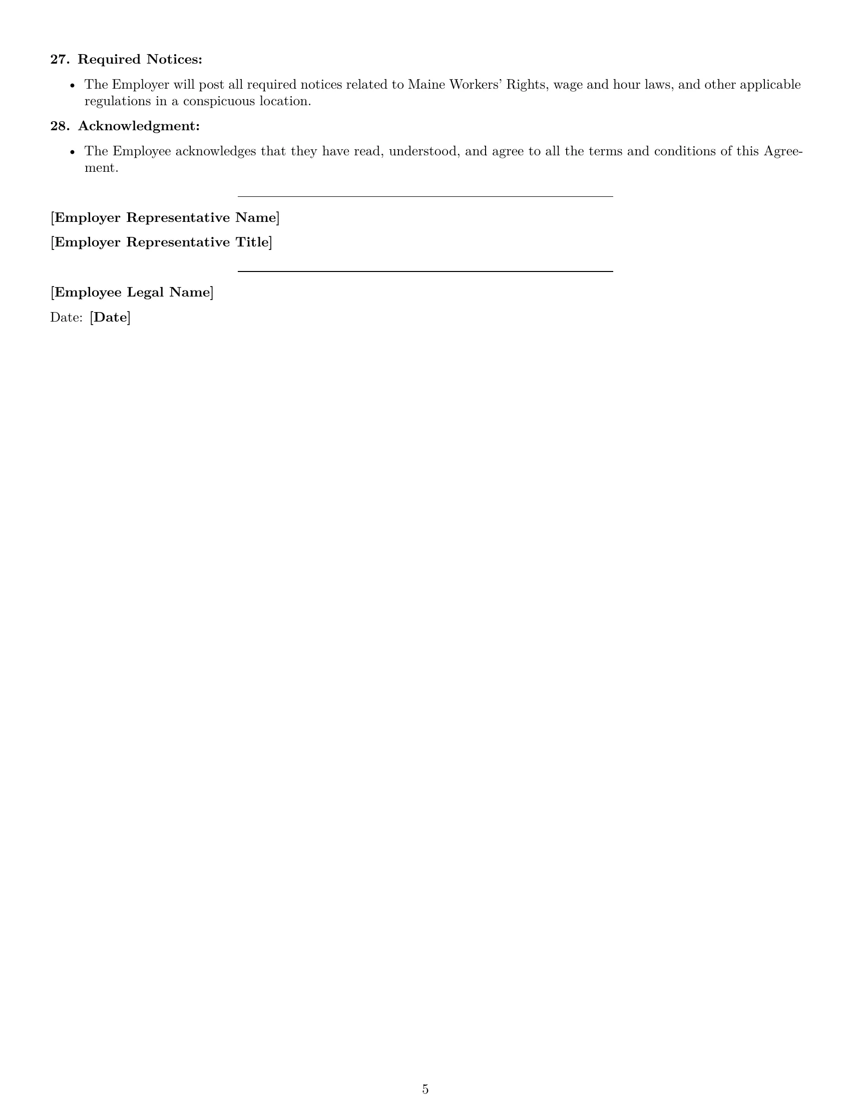 Preview page 5 of Free Maine retail sales associate employment contract template
