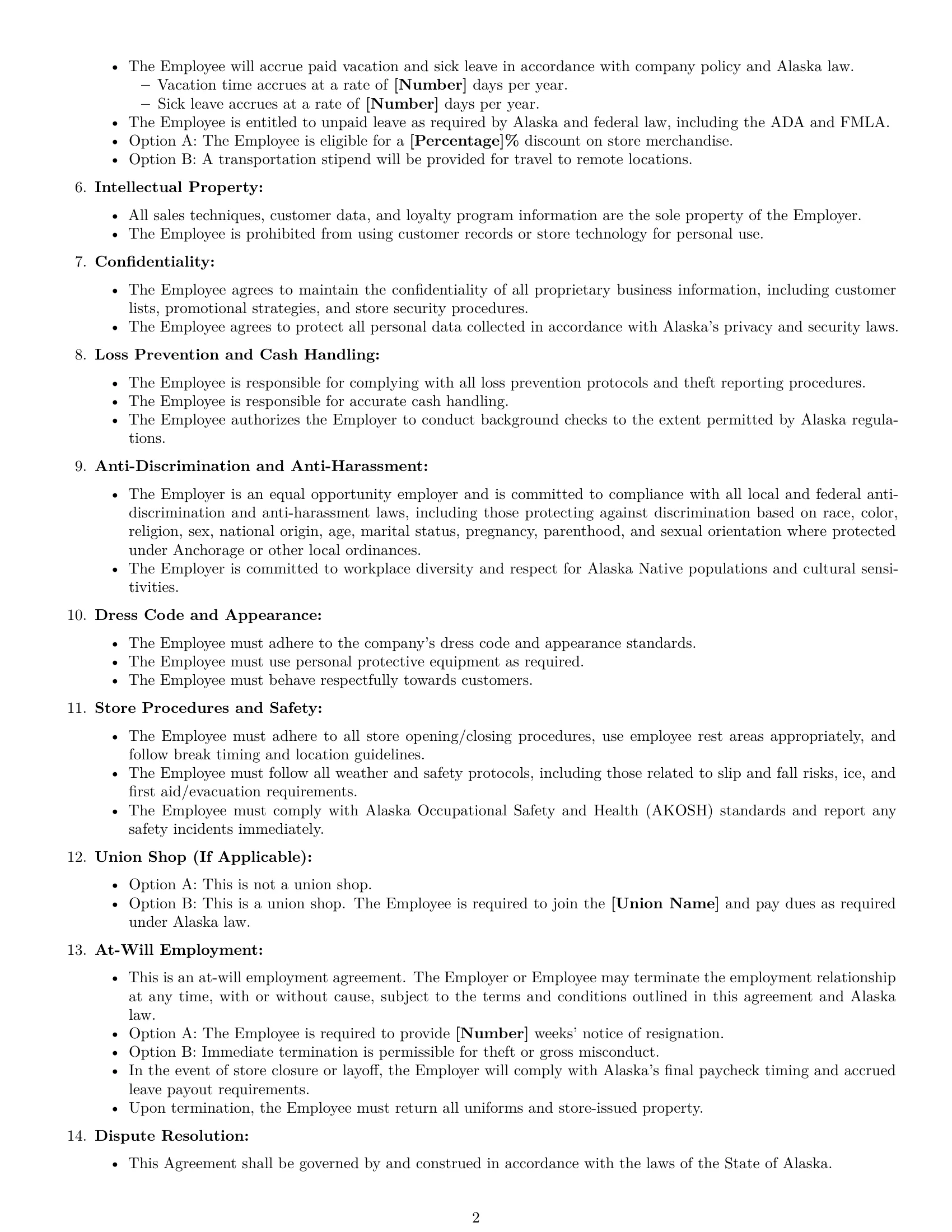 Preview page 2 of Free Alaska retail sales associate employment contract template