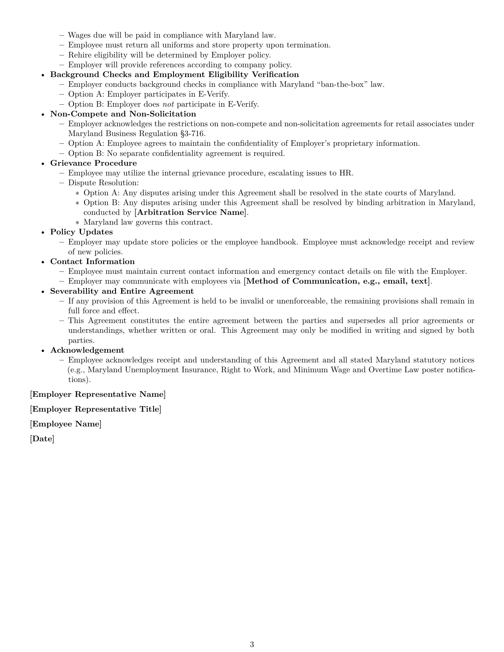 Preview page 3 of Free Maryland retail sales associate employment contract template