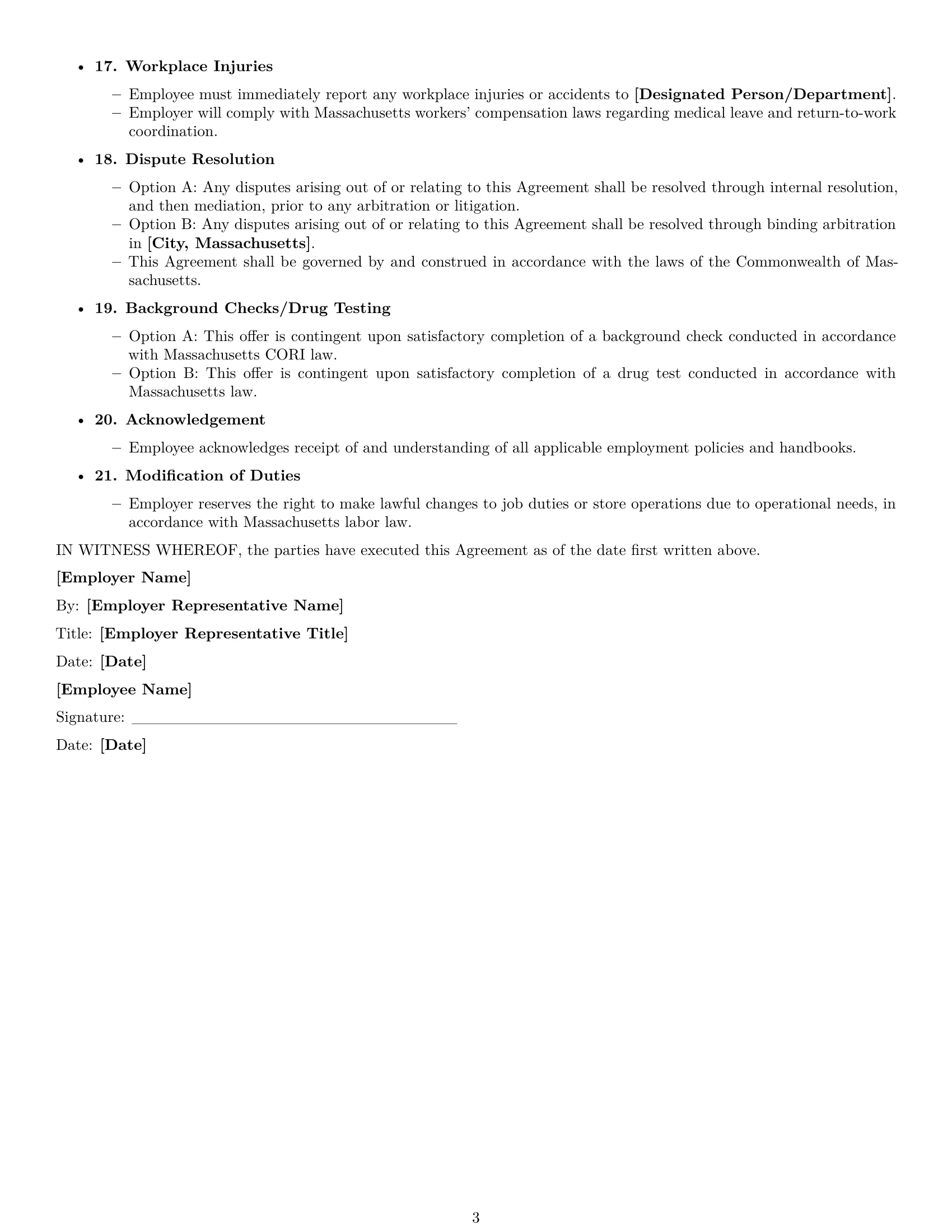 Preview page 3 of Free Massachusetts retail sales associate employment contract template