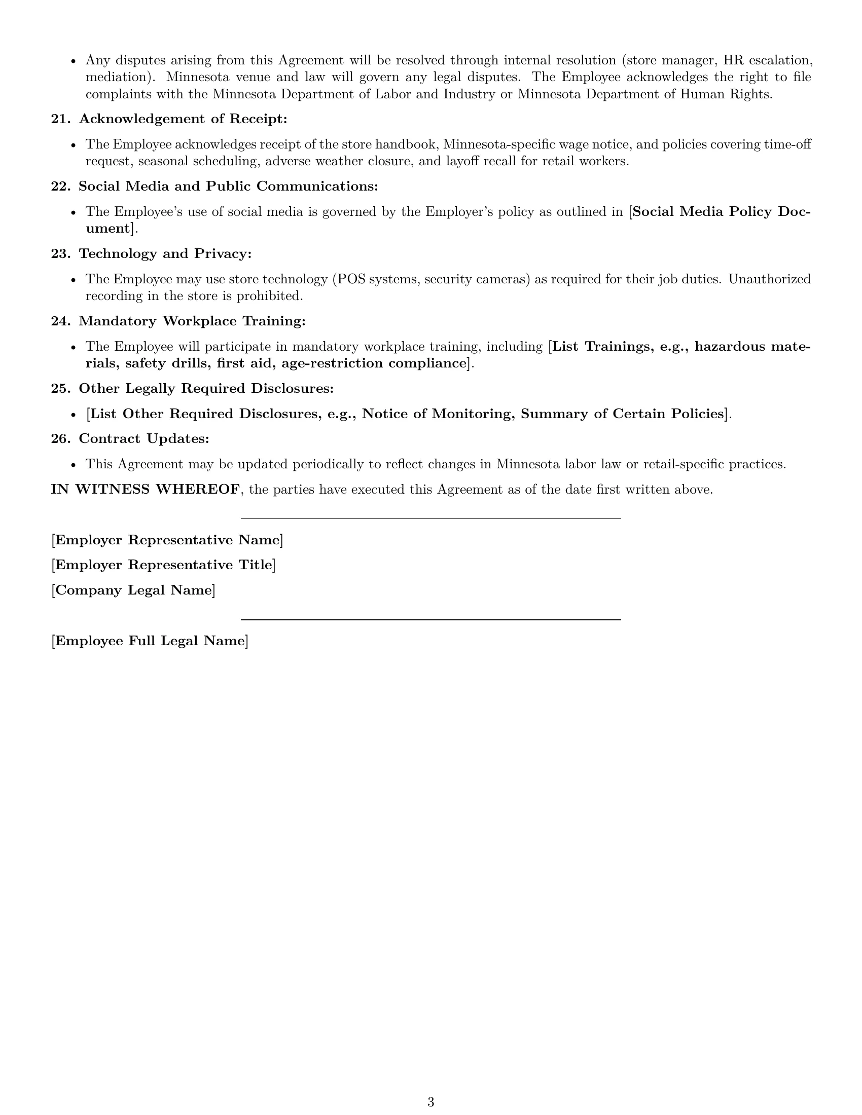 Preview page 3 of Free Minnesota retail sales associate employment contract template