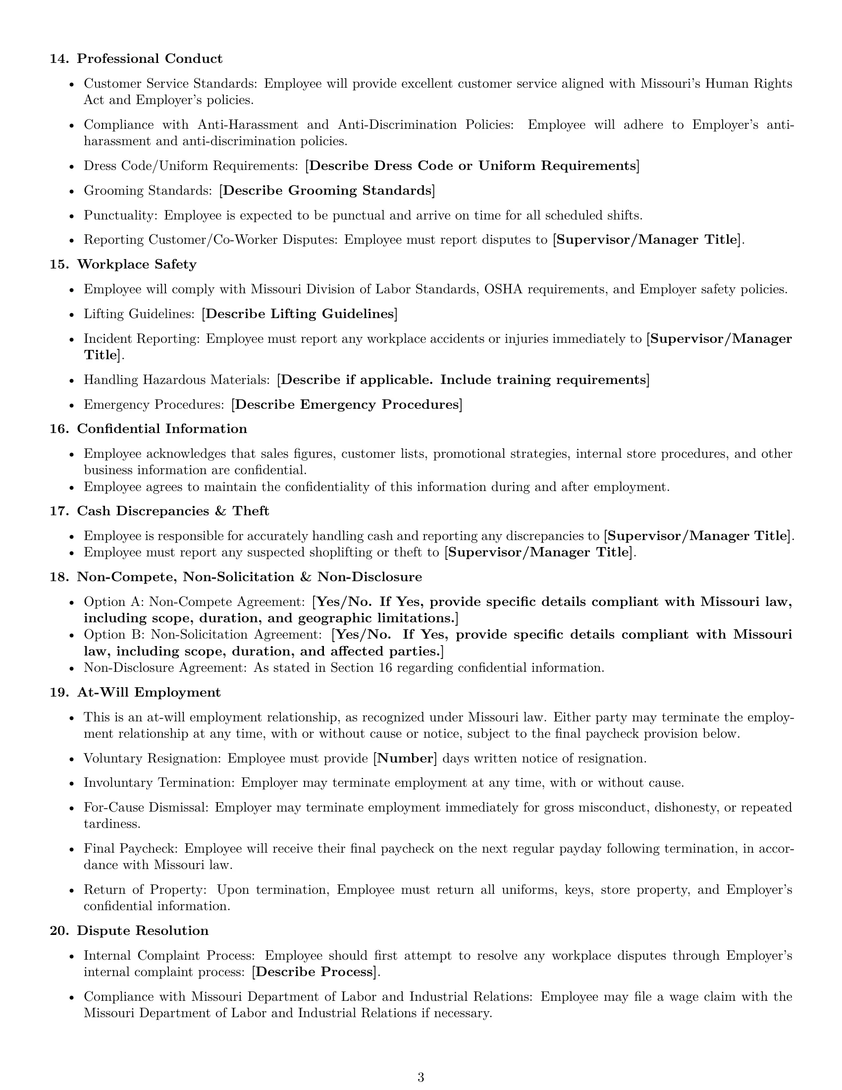 Preview page 3 of Free Missouri retail sales associate employment contract template