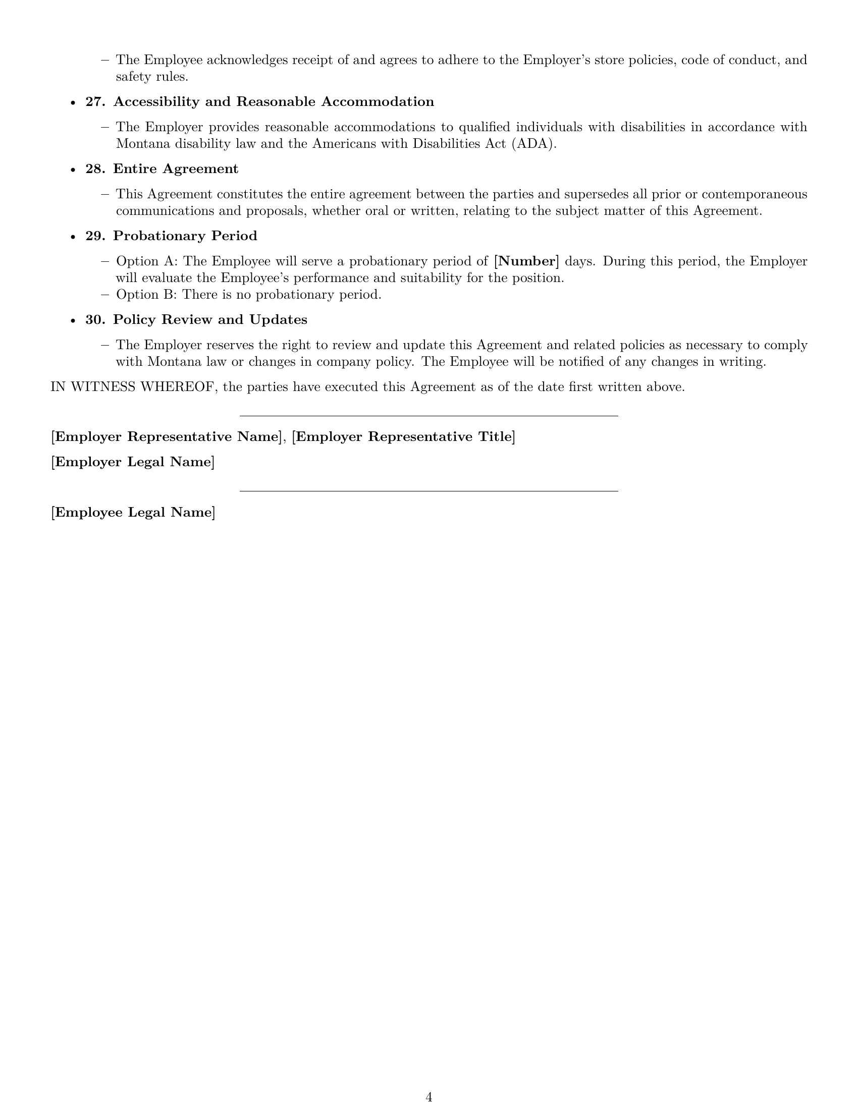 Preview page 4 of Free Montana retail sales associate employment contract template