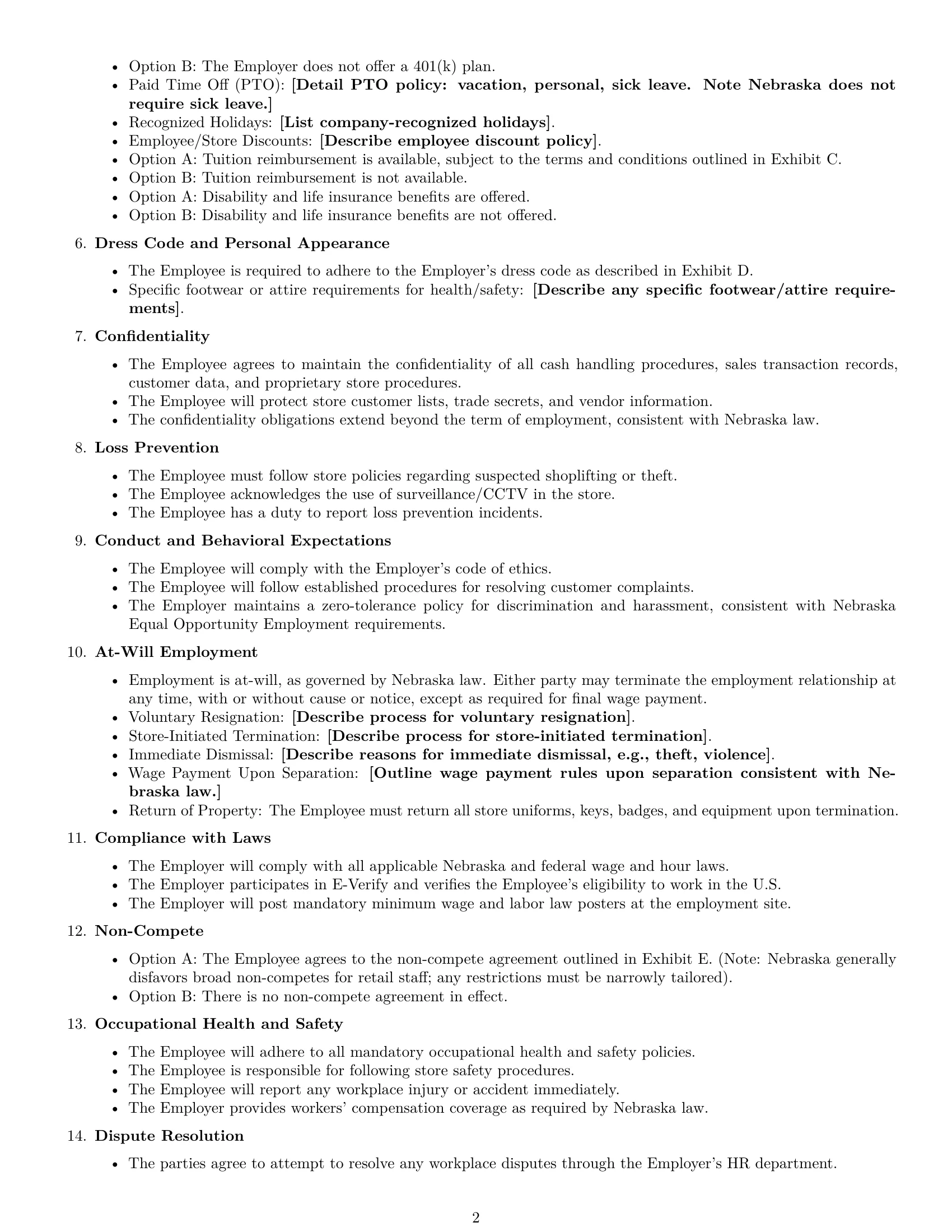 Preview page 2 of Free Nebraska retail sales associate employment contract template