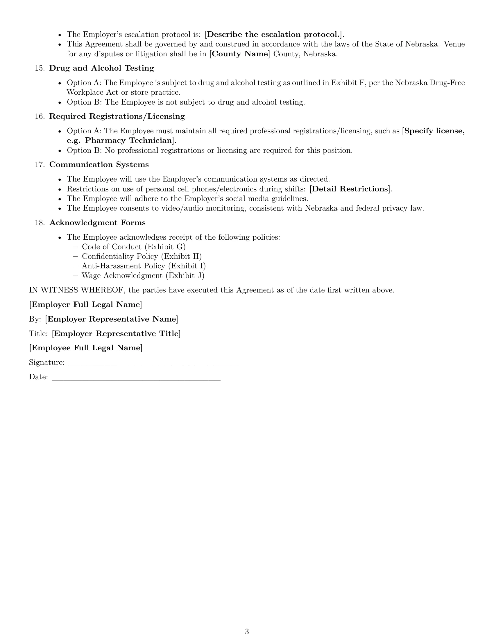 Preview page 3 of Free Nebraska retail sales associate employment contract template