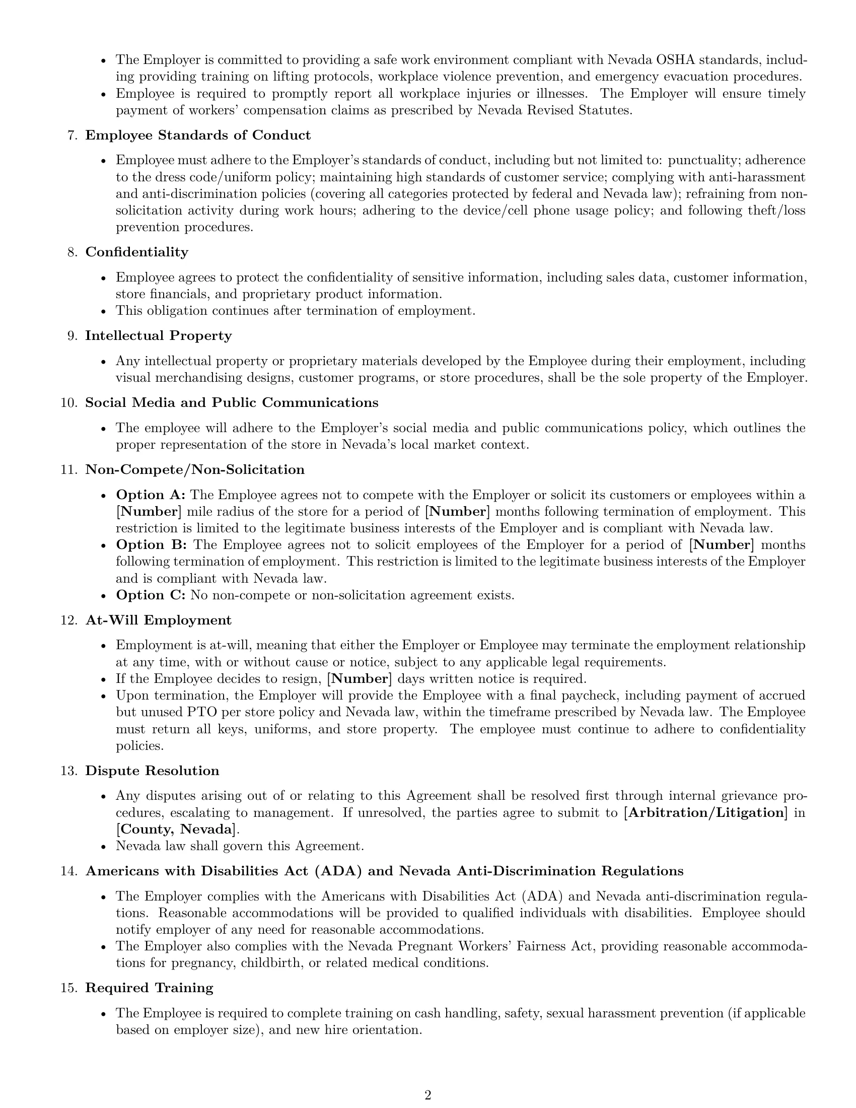 Preview page 2 of Free Nevada retail sales associate employment contract template