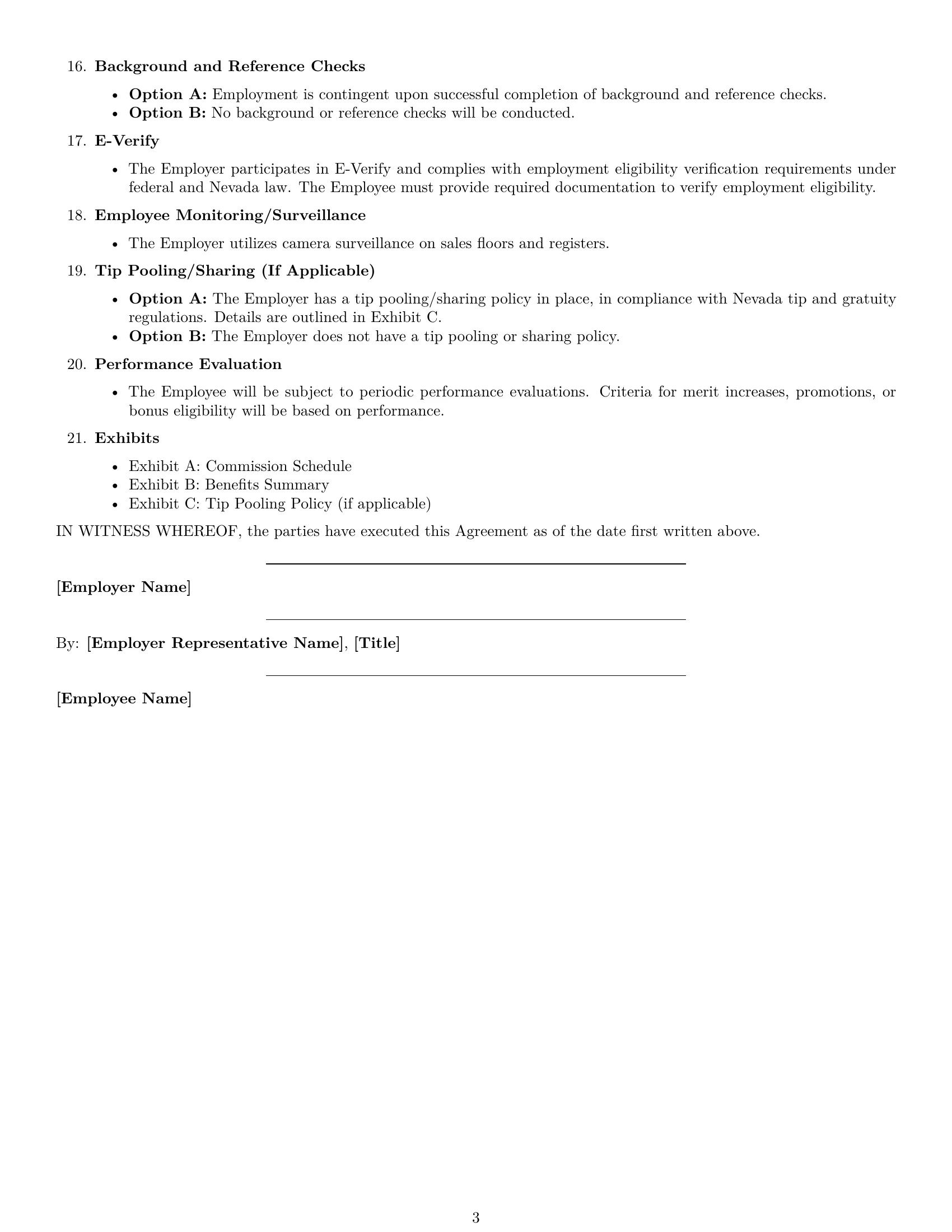 Preview page 3 of Free Nevada retail sales associate employment contract template